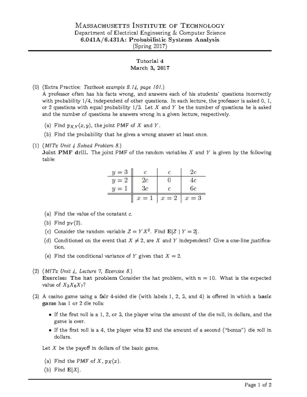 Tutorial 4 Questions - Massachusetts Institute of Technology Department ...