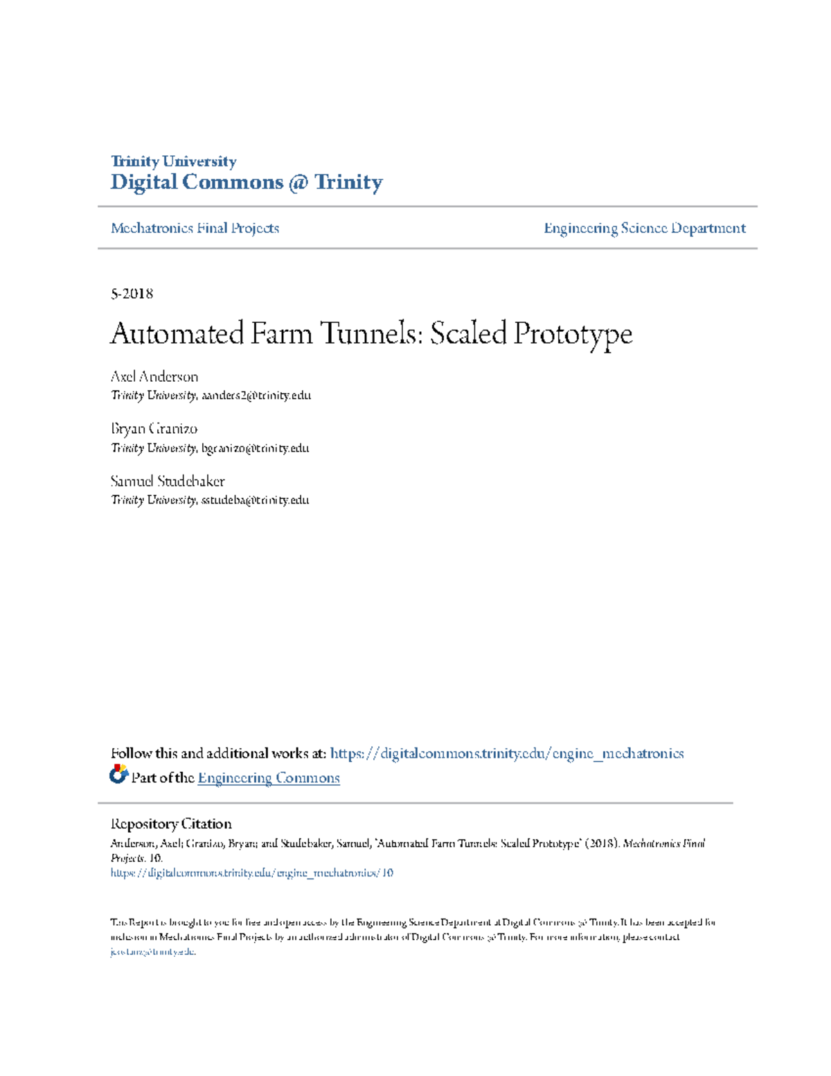 Automated Farm Tunnels Scaled Prototype - Trinity University Digital ...