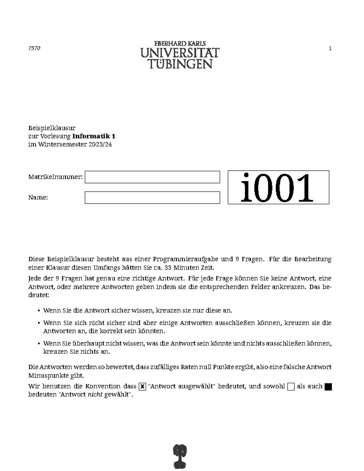 Info1 2023 mock exam - Mock exam 23 - Beispielklausur zur Vorlesung ...