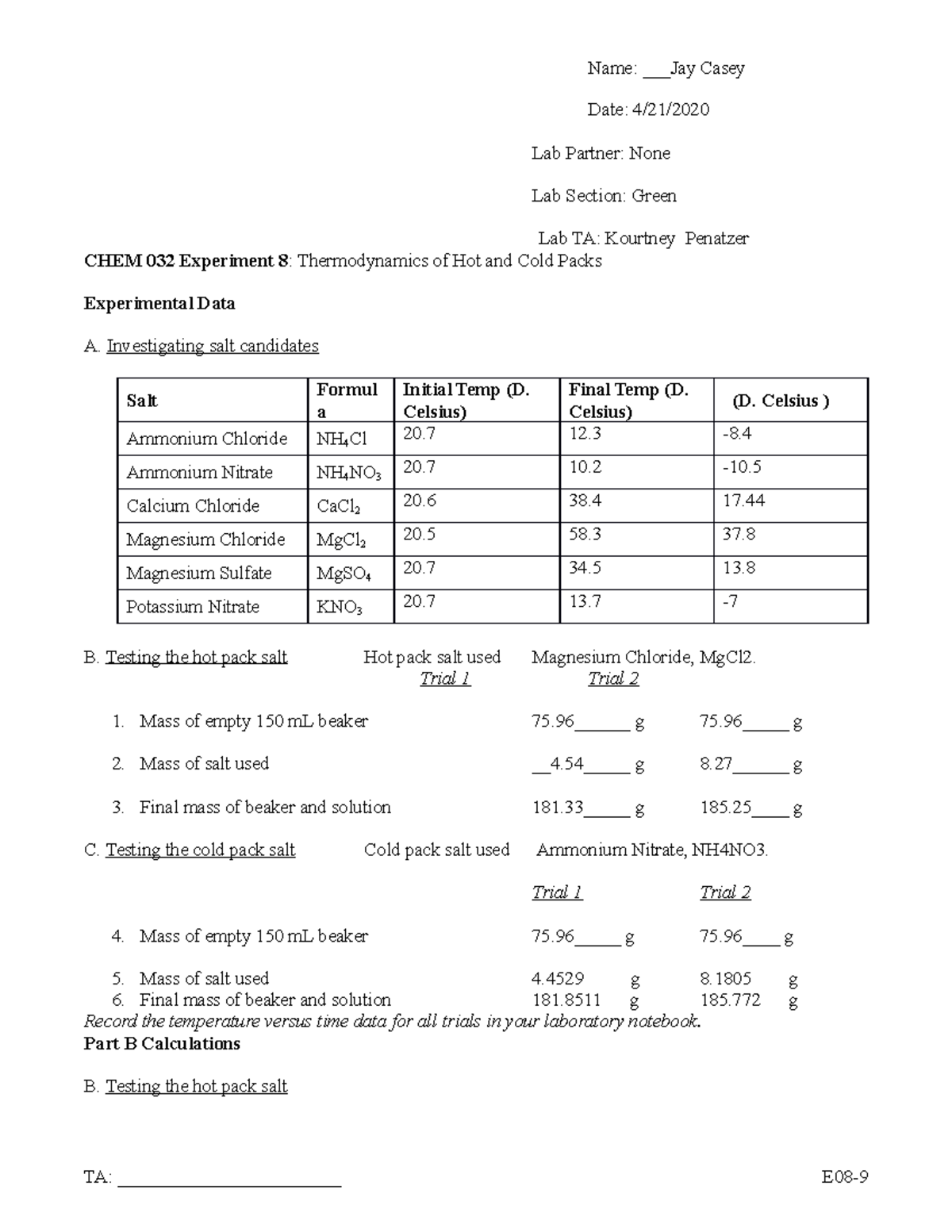 Exp 8 post lab - Exp 8 post lab - Name: ___Jay Casey Date: 4/21/ Lab ...