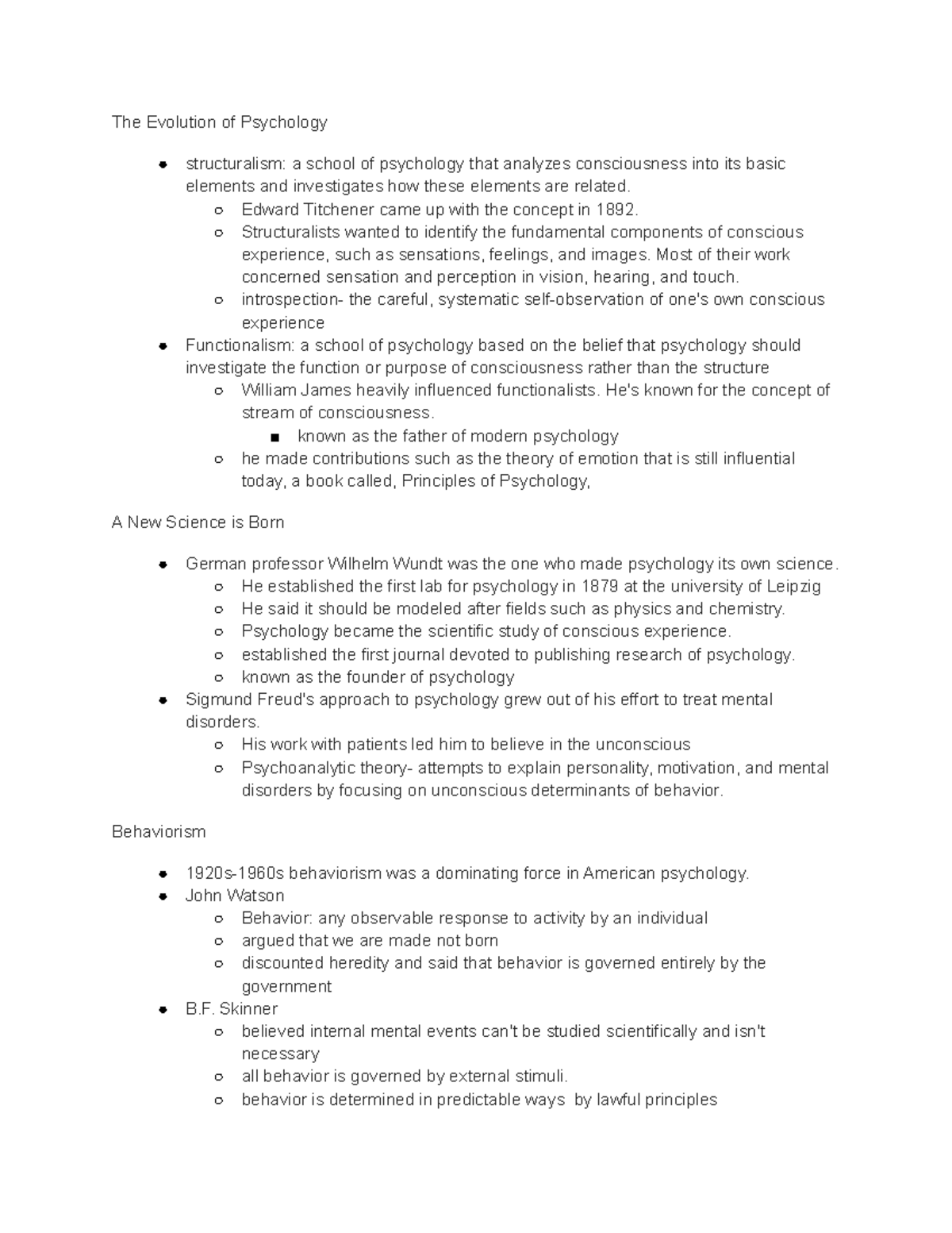 Chapter 1 - The Evolution of Psychology structuralism: a school of ...