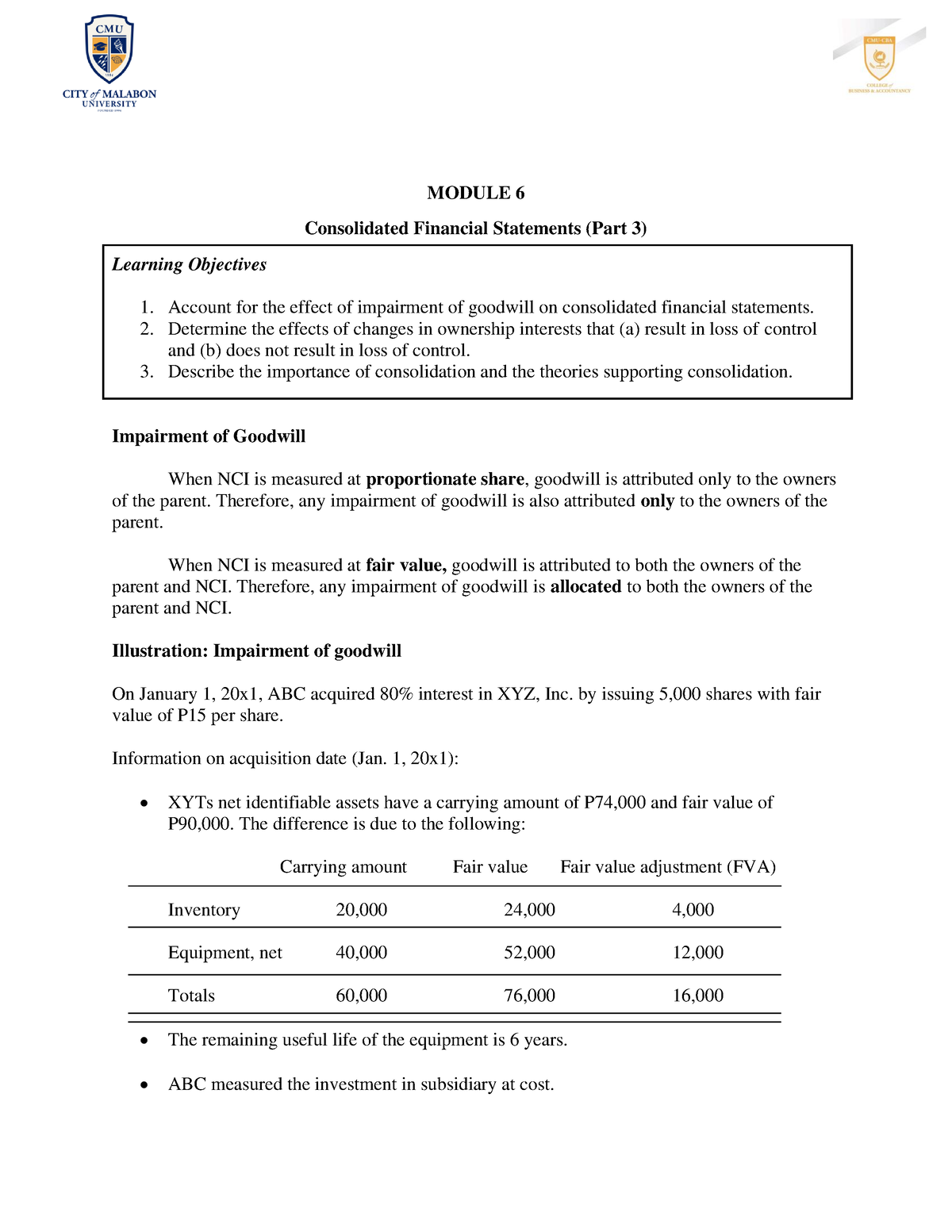 Module 6 Consolidated Financial Statement Part 3 - MODULE 6 ...