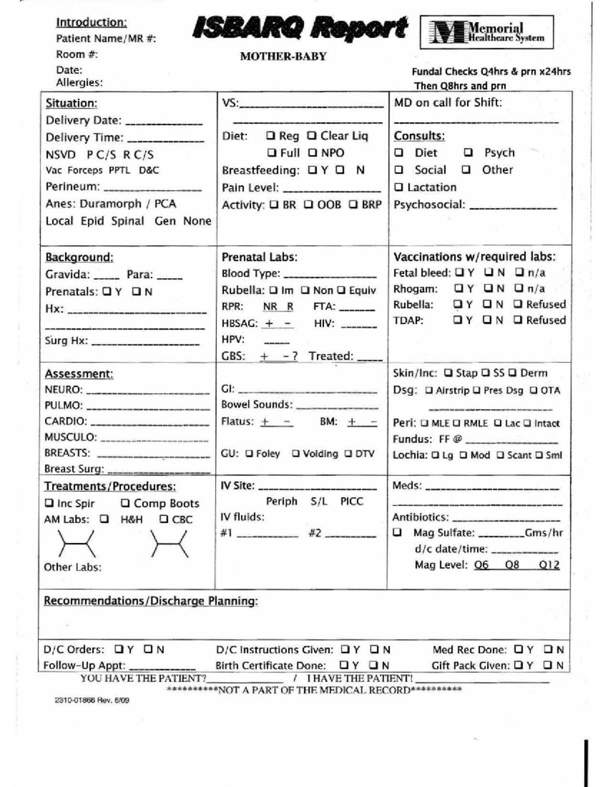 Mother-baby SBAR2 - Notes - _ ___ _ Introduction : Patient Name/ MR ...