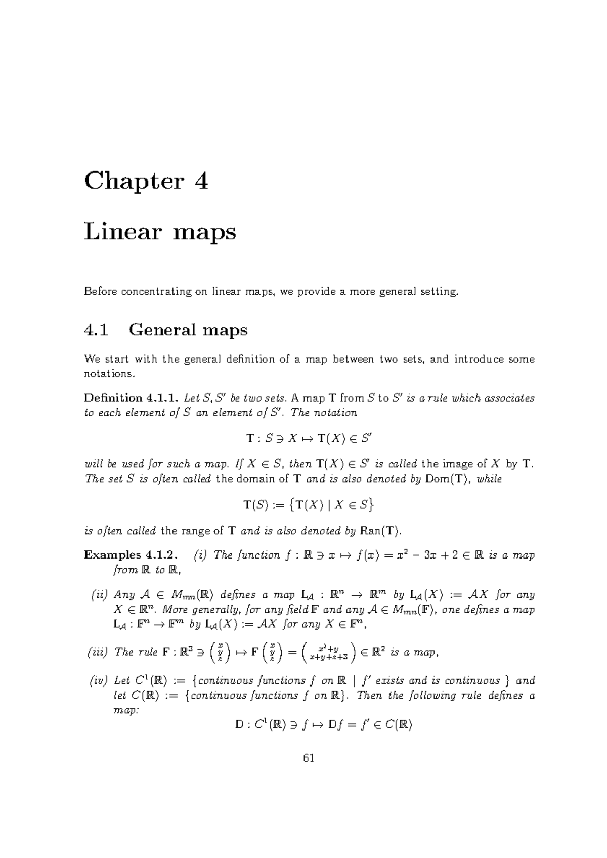 Chapter 4 - Maths - Chapter 4 Linear maps Before concentrating on ...