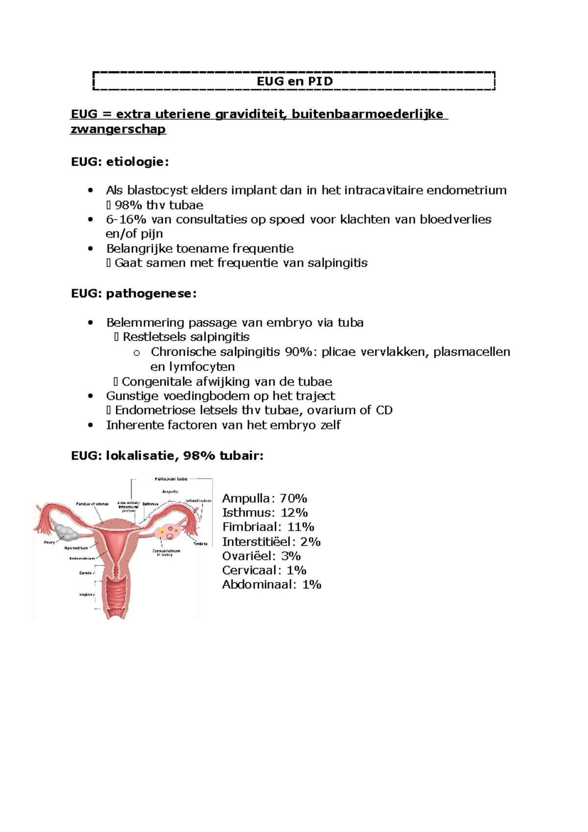 EUG en PID SV 2e jaar VK - EUG en PID EUG = extra uteriene graviditeit ...