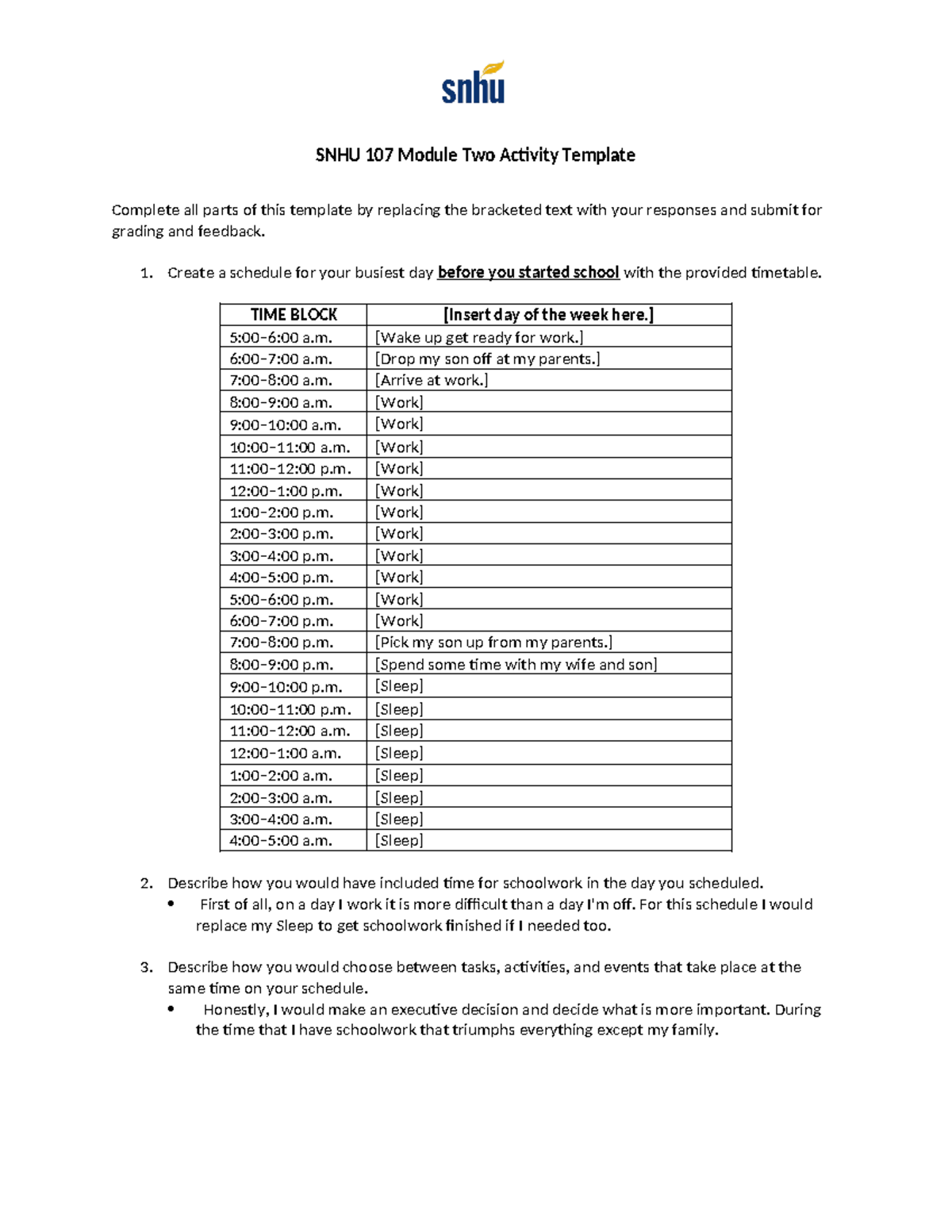 SNHU 107 Module Two Activity Template SNHU 107 Module Two Activity