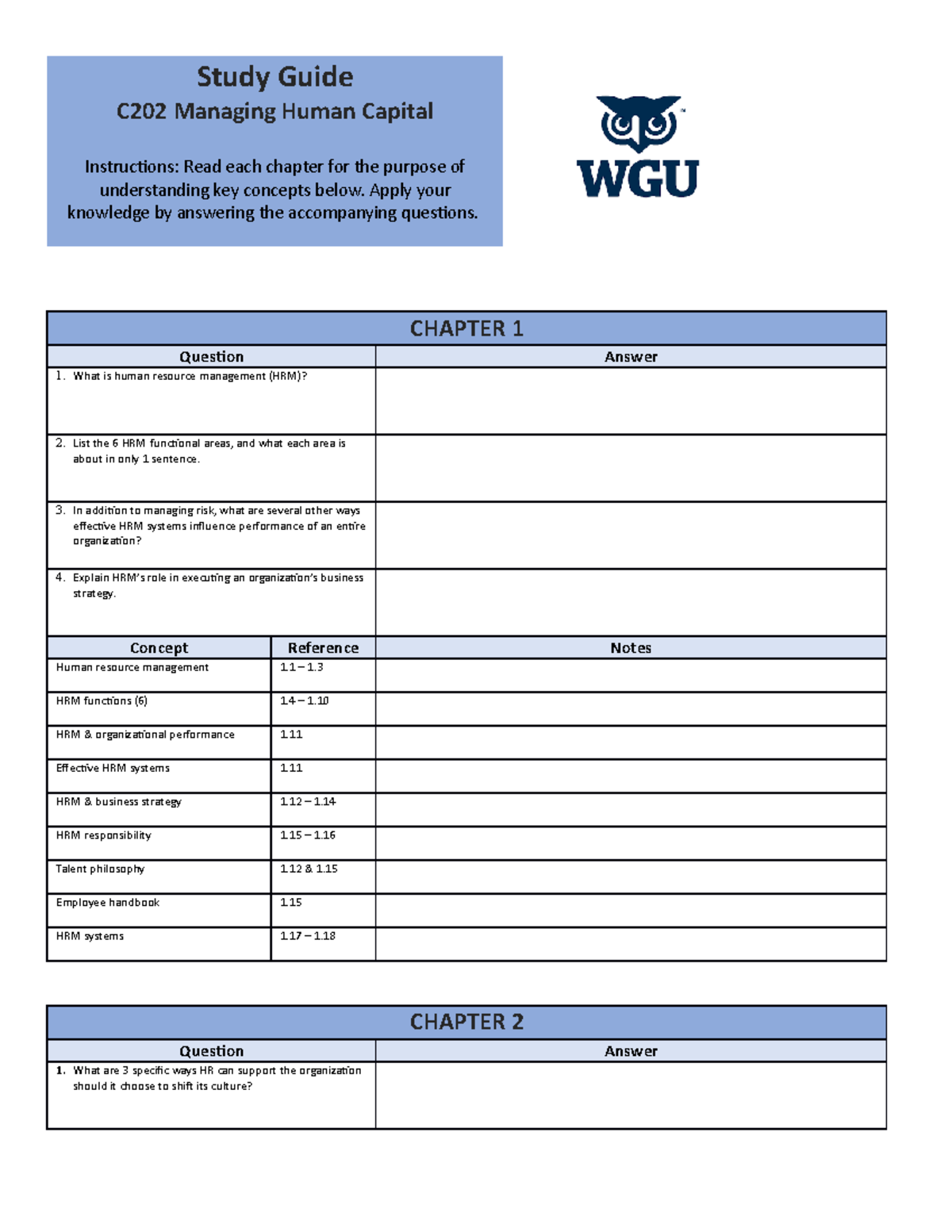 Managing Human Capital Study Guide - Study Guide C202 Managing Human ...