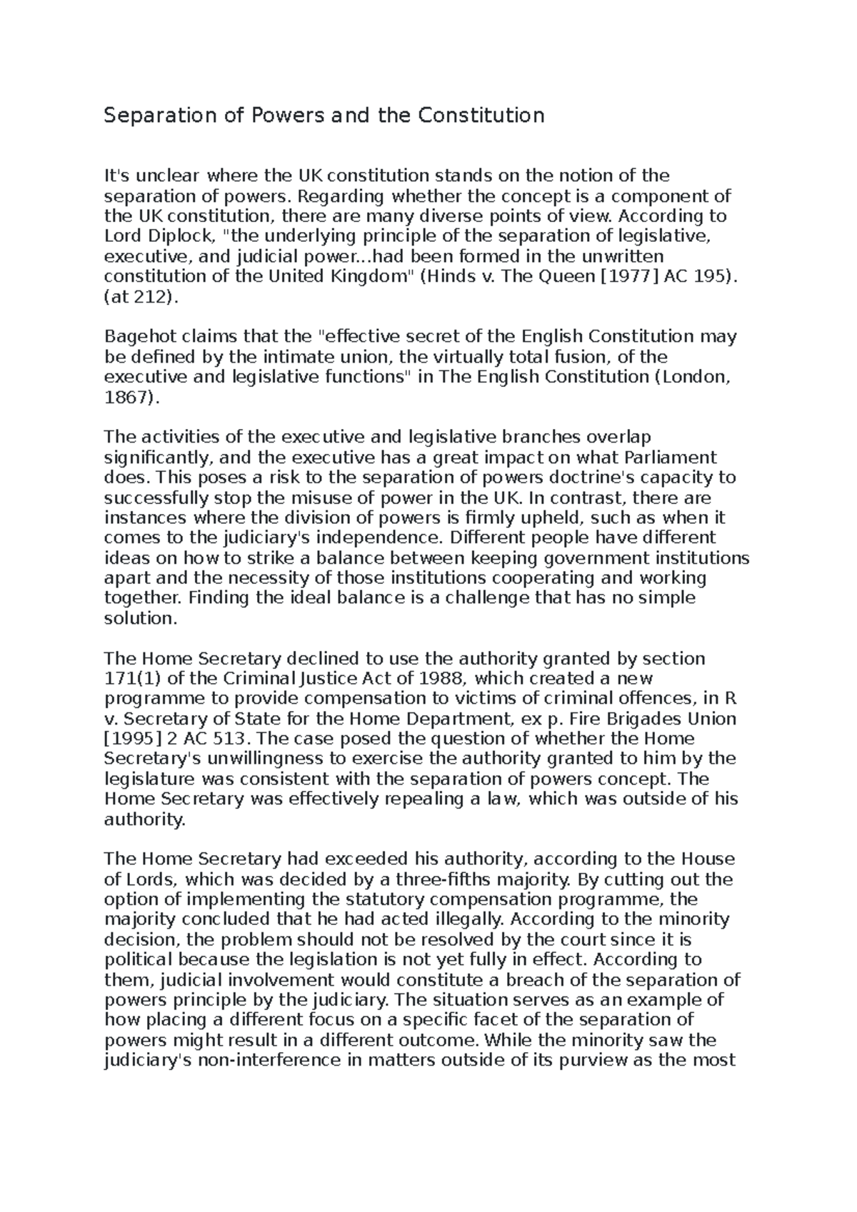Separation of Powers and the Constitution - Regarding whether the ...
