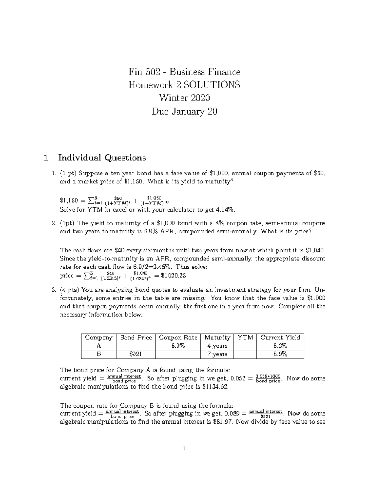 HW 2 Solutions - very imp - Fin 502 - Business Finance Homework 2 ...