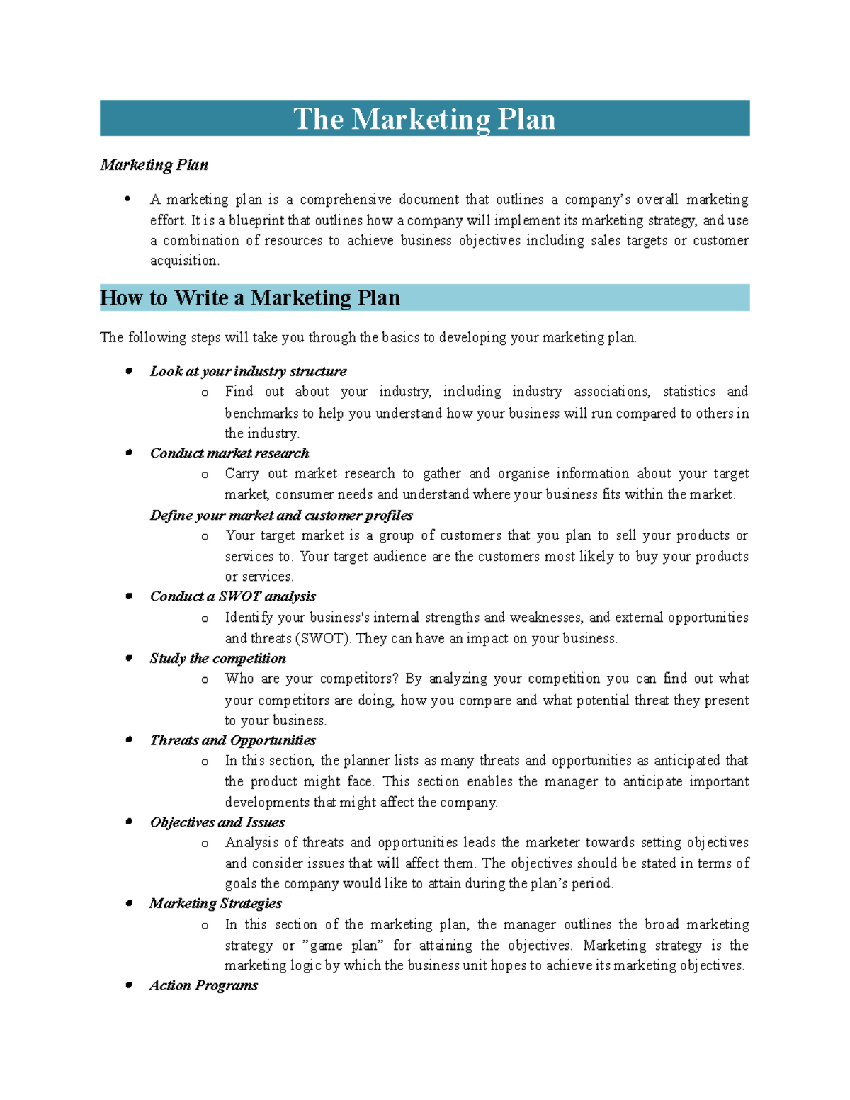 The Marketing Plan - The Marketing Plan Marketing Plan A marketing plan ...