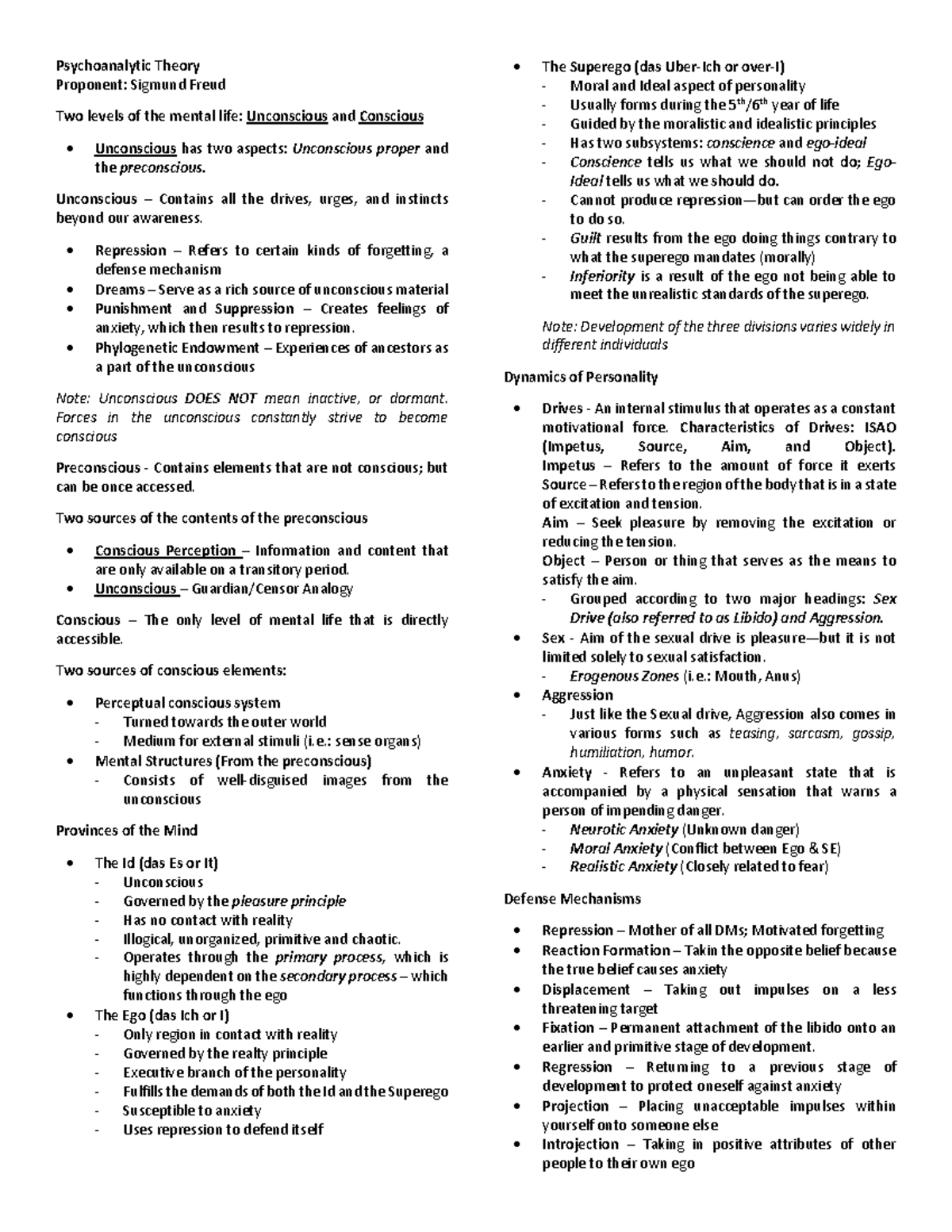 Chapter 2 - Freud Reviewer - Psychoanalytic Theory Proponent: Sigmund ...
