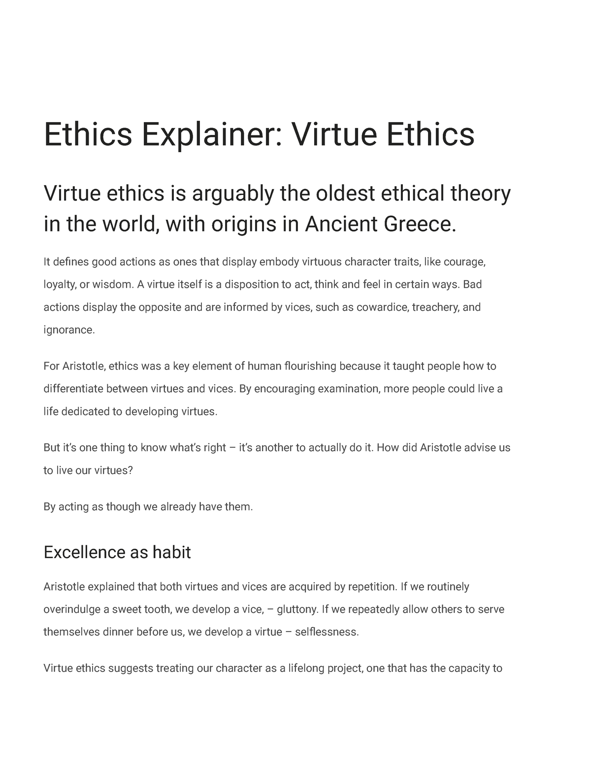 virtue ethics perspective essay