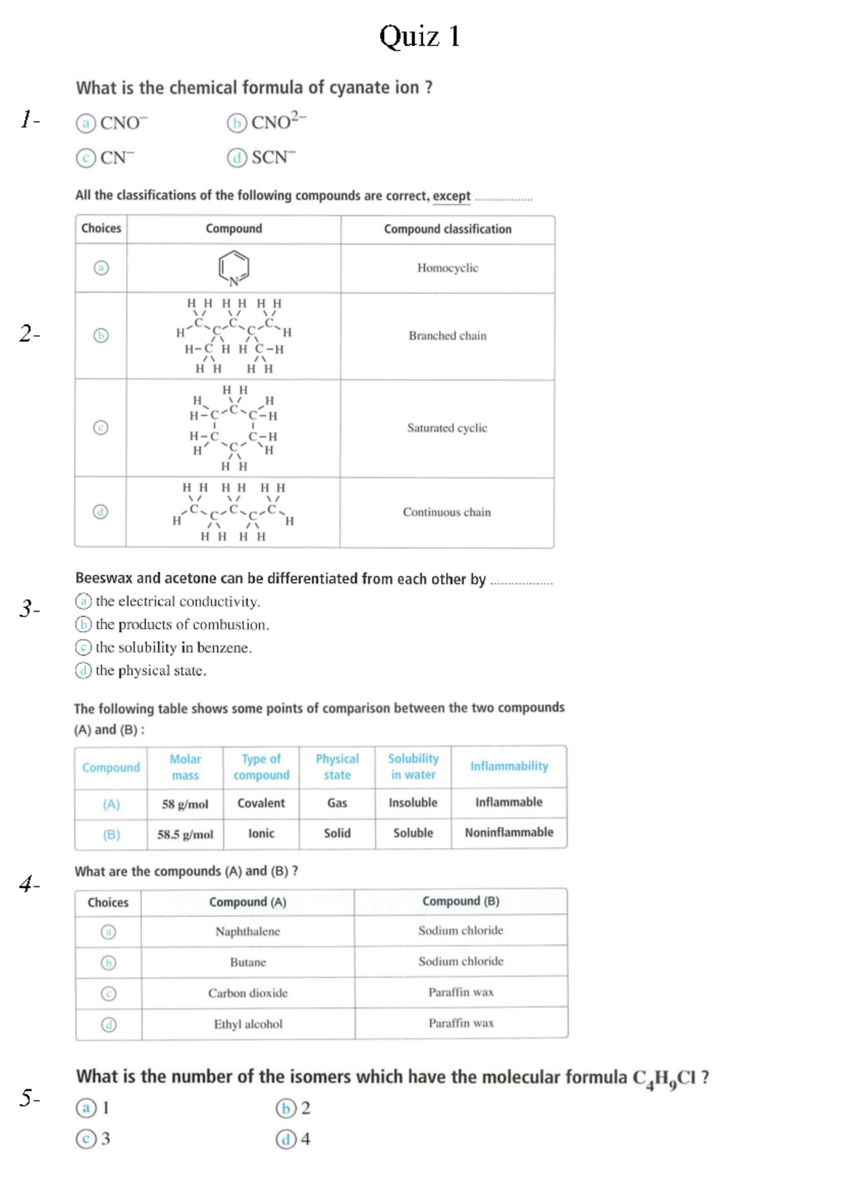 Quiz on Alkanes - general chemistry - Quiz 1 1 - 2 - 3 - 4 - 6 - 7 - 8 ...