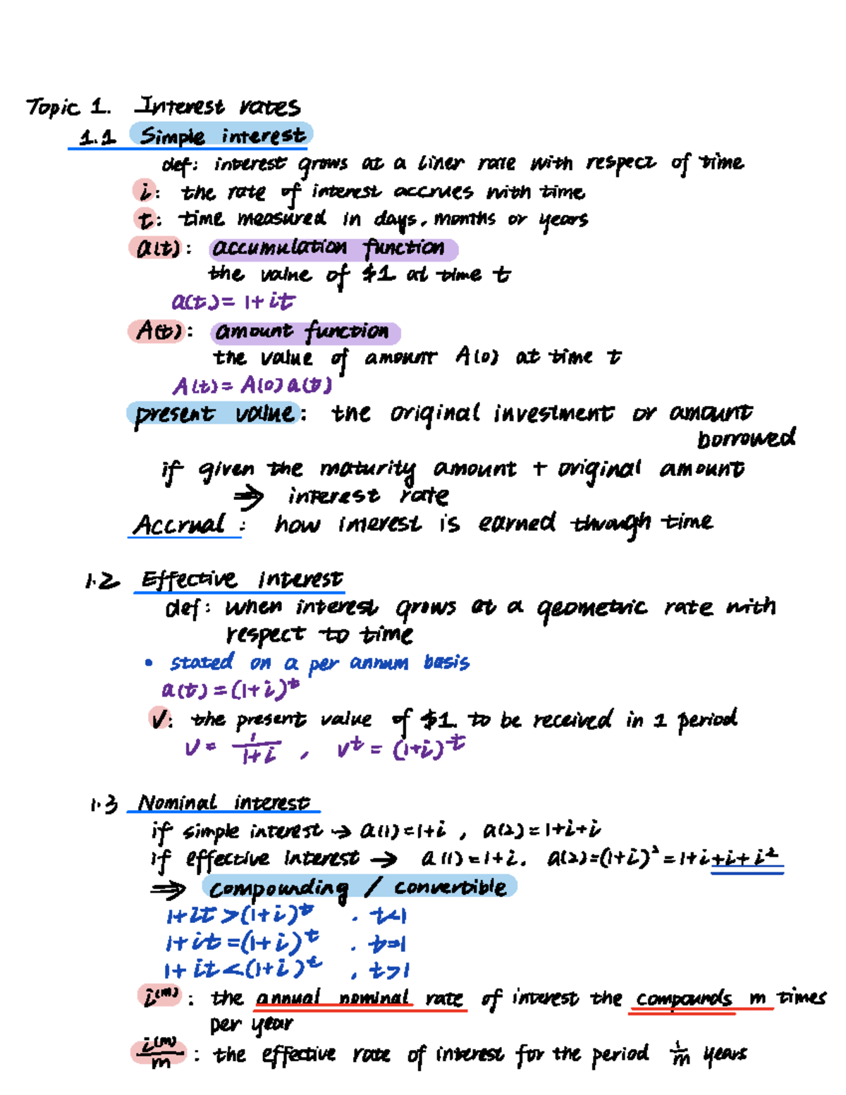 Review Notes for Theory of Interest - Topic I Interest rates II Simple ...