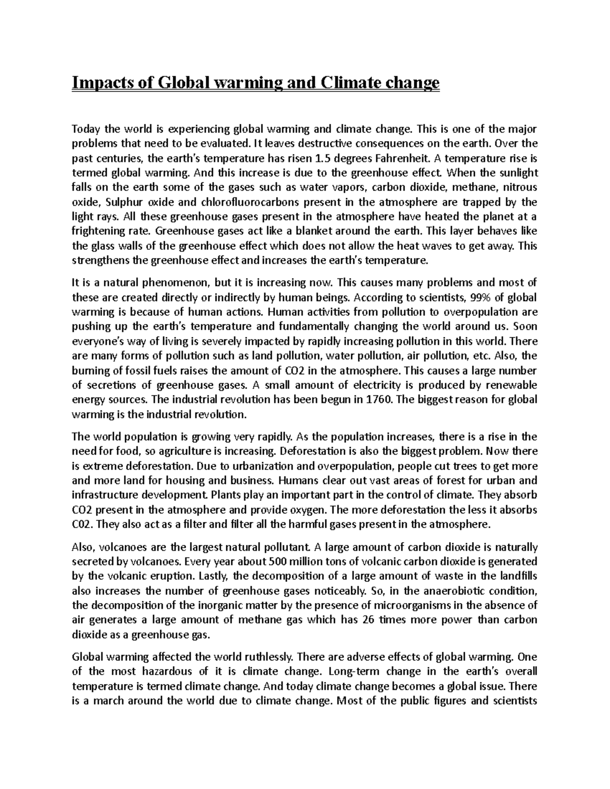 Impacts of Global warming and Climate change - This is one of the major ...