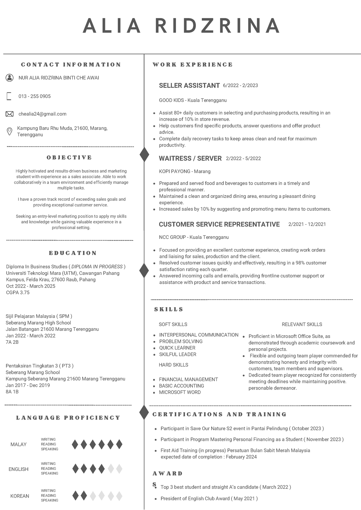 Minimalist White and Grey Professional Resume - Pentaksiran Tingkatan 3 ...