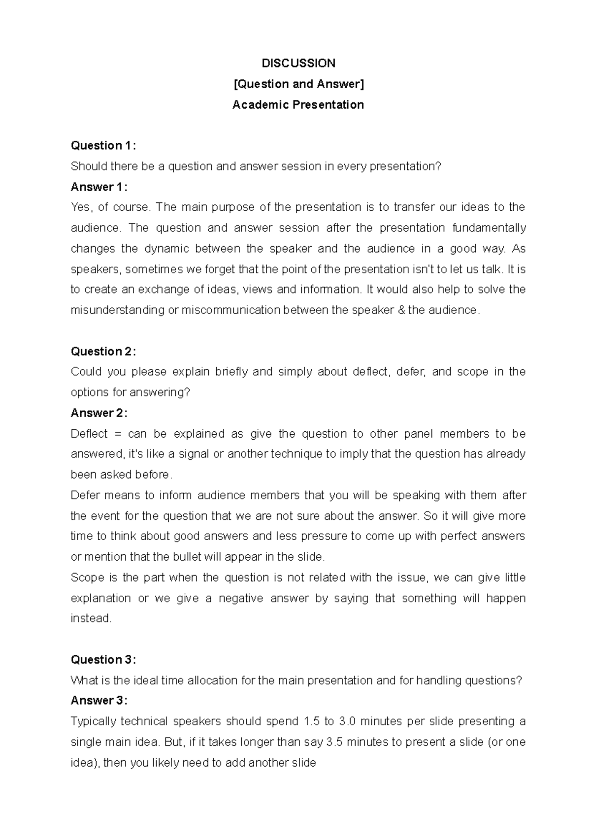 Question and Answer Group 1 - Structure of presentation - DISCUSSION ...