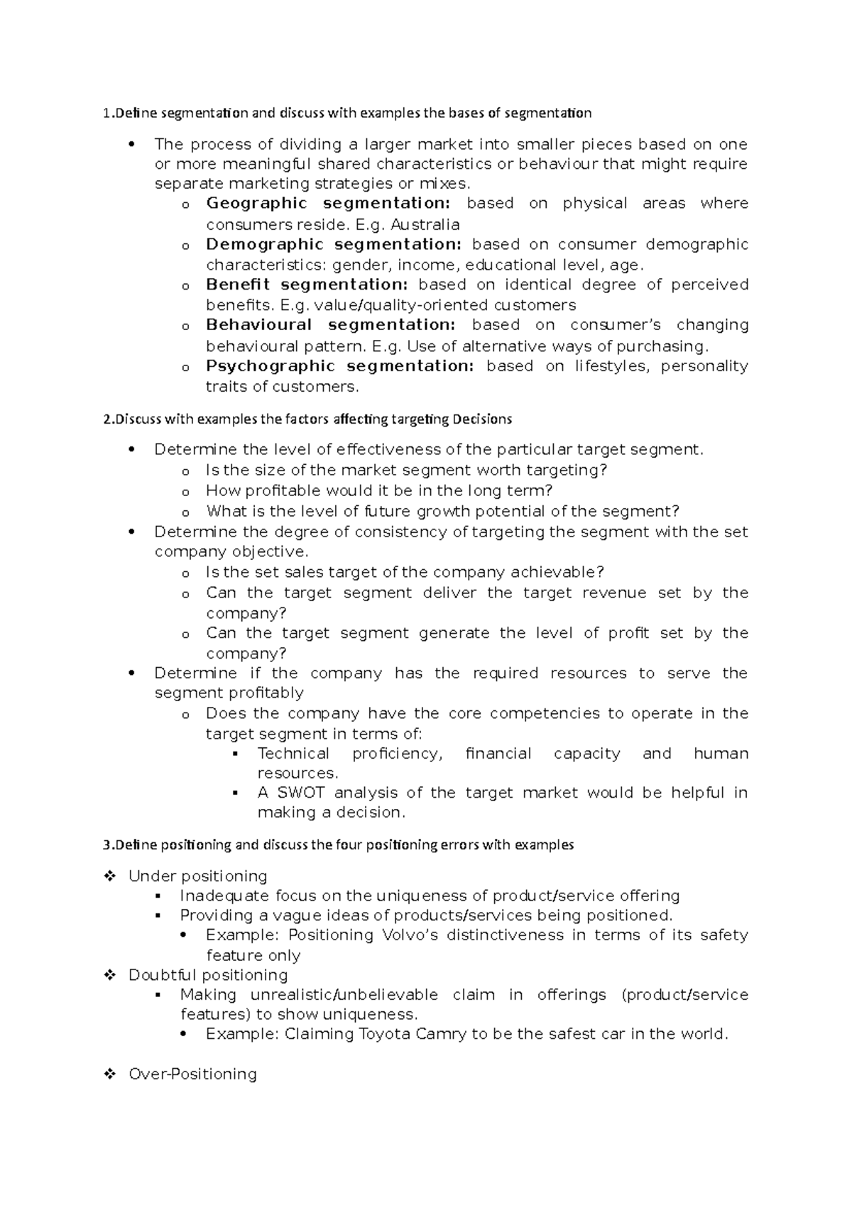 Week 6 activities - 1 segmentation and discuss with examples the bases ...