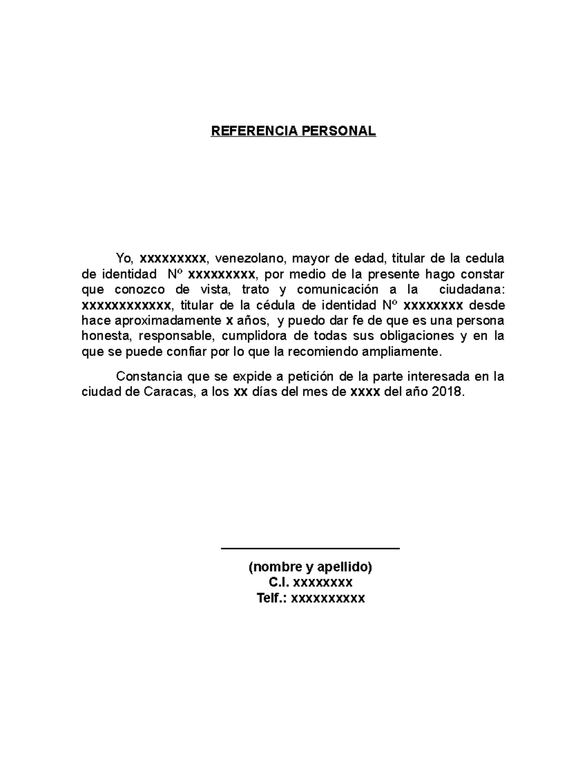 Formato de referencia personal para imprimir