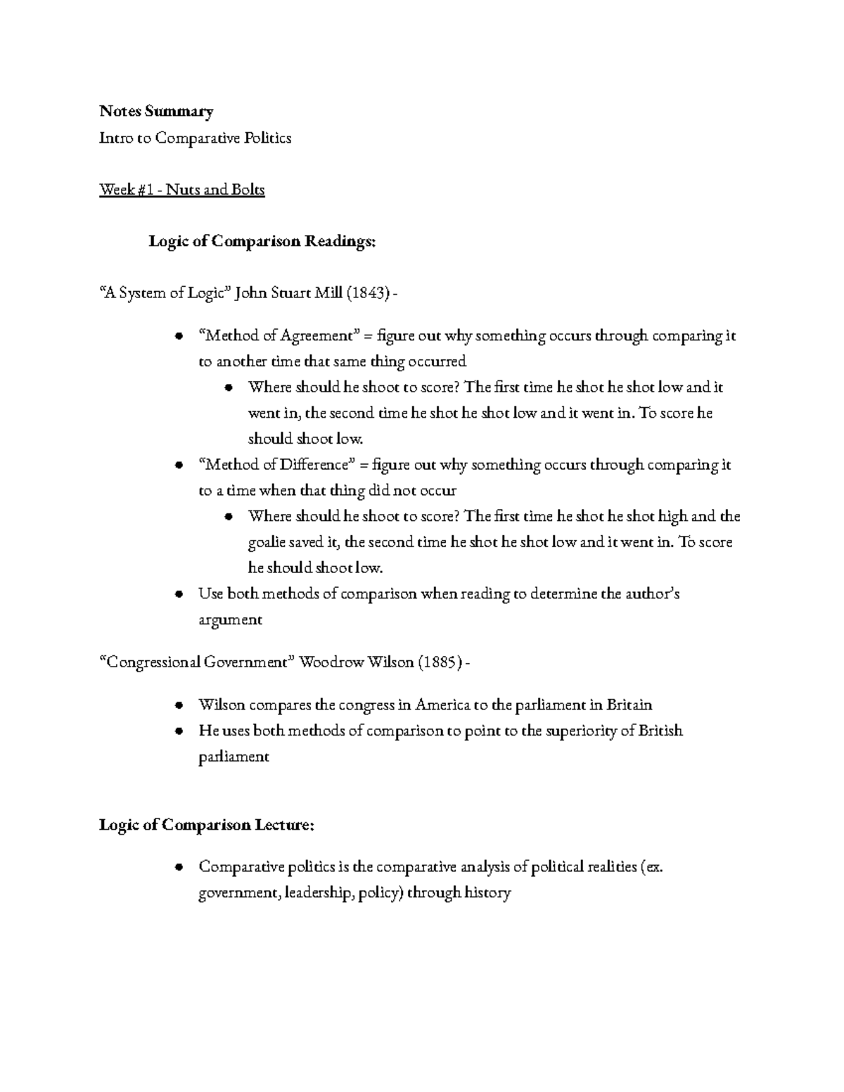 Comparative politics Copy of Notes Summary - Notes Summary Intro to ...