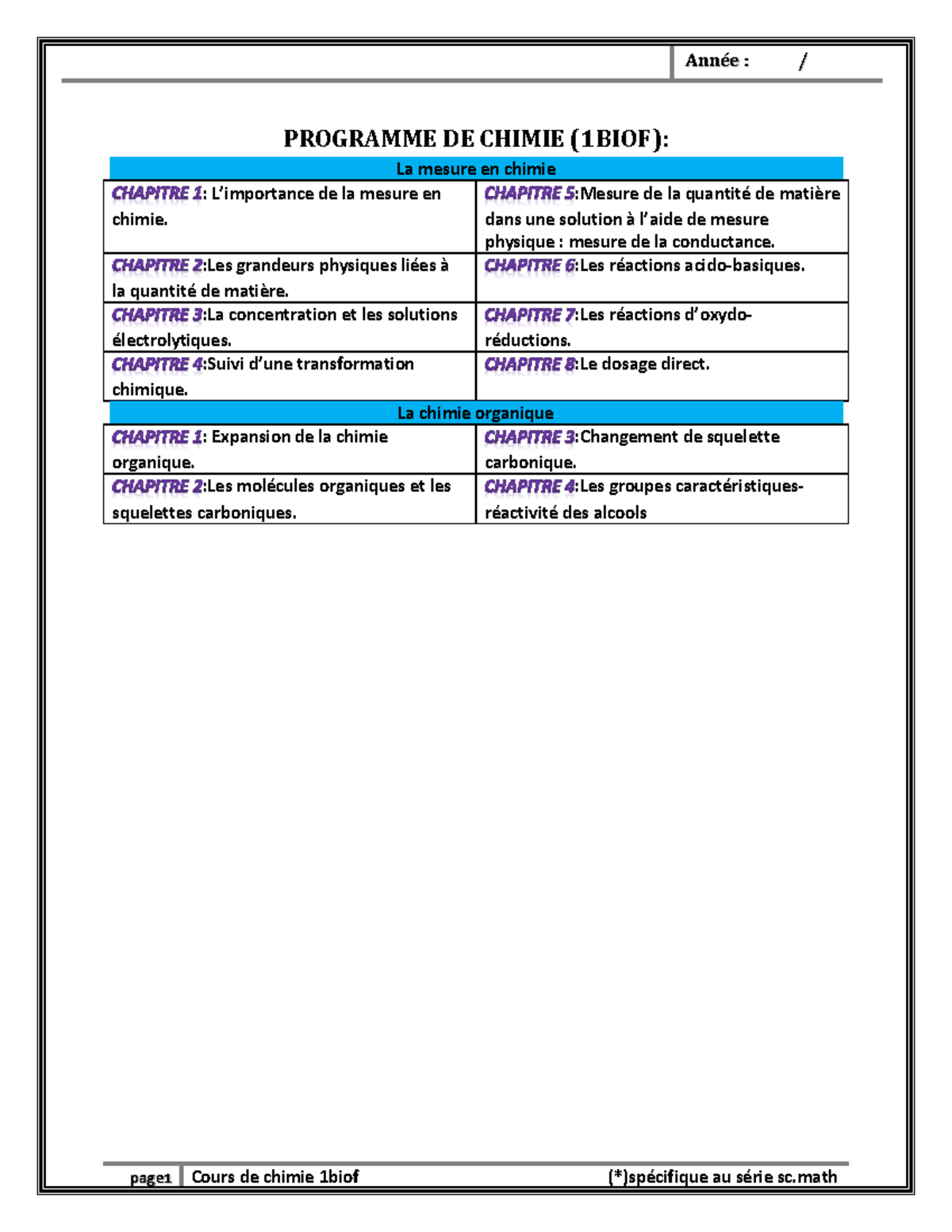 Chimie cours 1 BAC BIOF - PROGRAMME DE CHIMIE (1BIOF): La mesure en ...