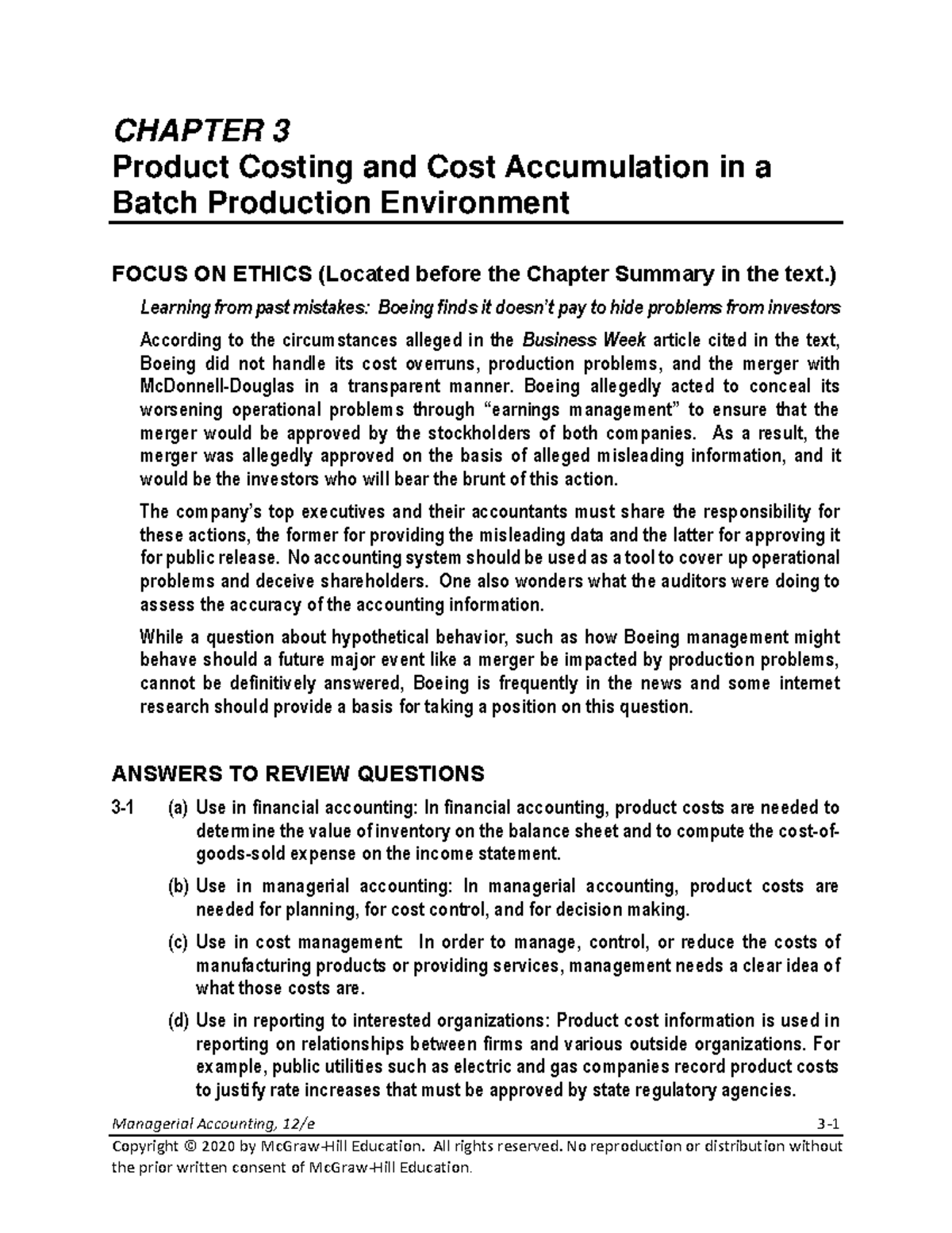 Hilton Platt 12e SM Chap03 - Managerial Accounting, 12/e 3 - 1 ...