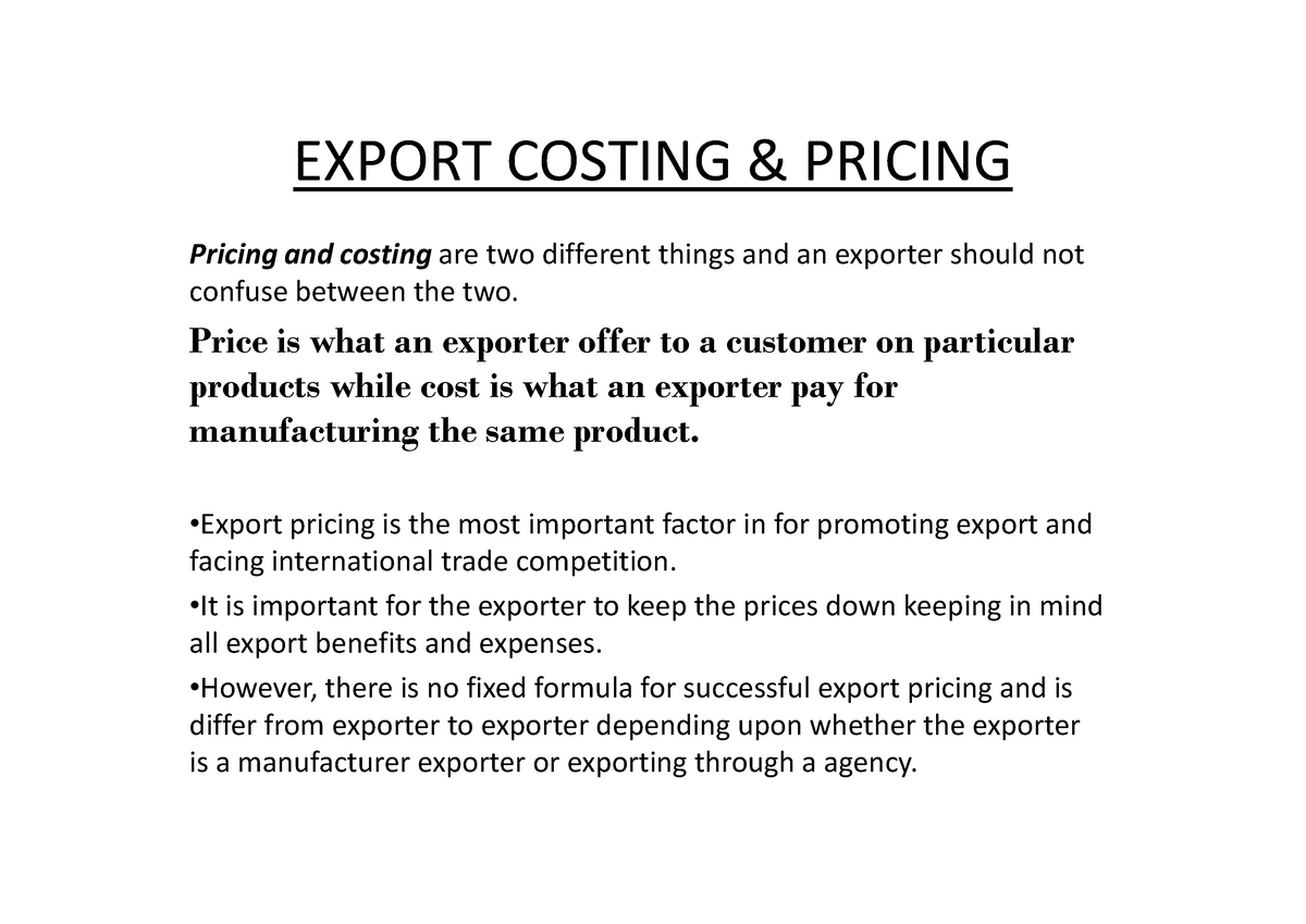 Export Import procedure and documentation - EXPORT COSTING & PRICING ...