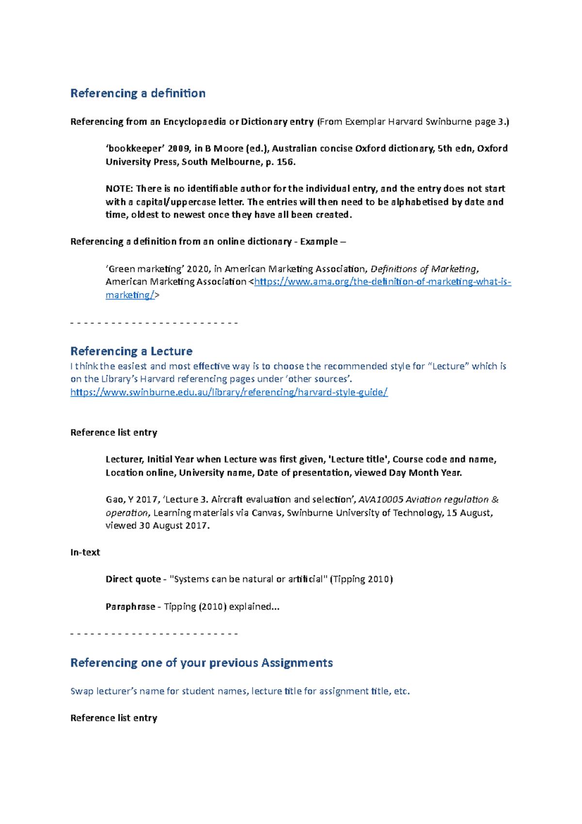 Referencing Definitions Lectures Referencing a definition Referencing