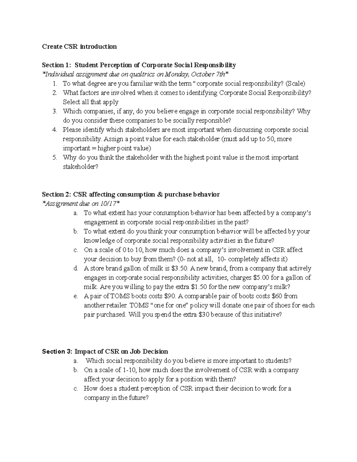 Section 1 -3 Question - Create Csr Introduction Section 1: Student 