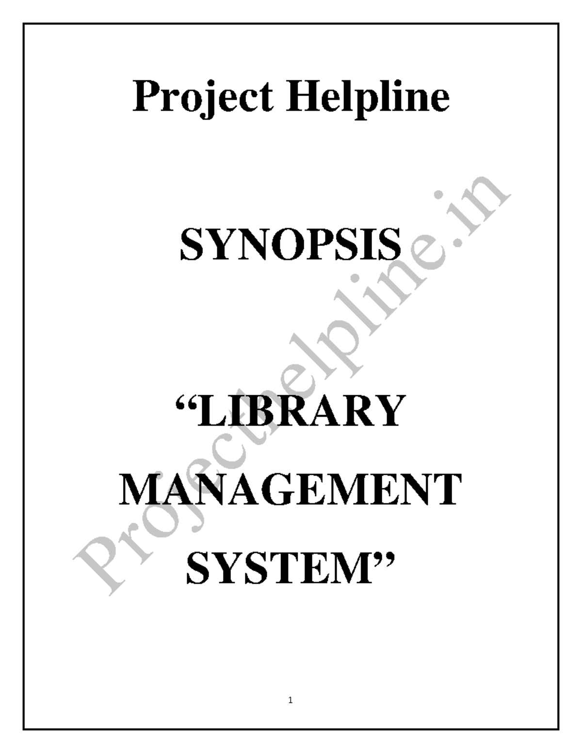 Pdfvb synopsis sample - TO STUDY - Projecthelpline Project Helpline ...
