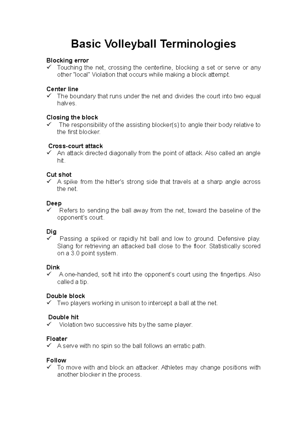 Basic Volleyball Terminologies 2 Basic Volleyball Terminologies
