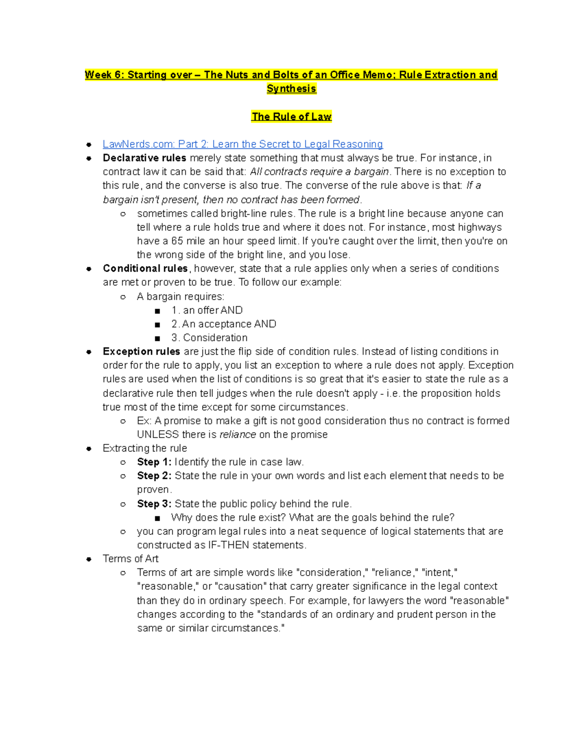 Week 6 Starting over The Nuts and Bolts of an Office Memo; Rule