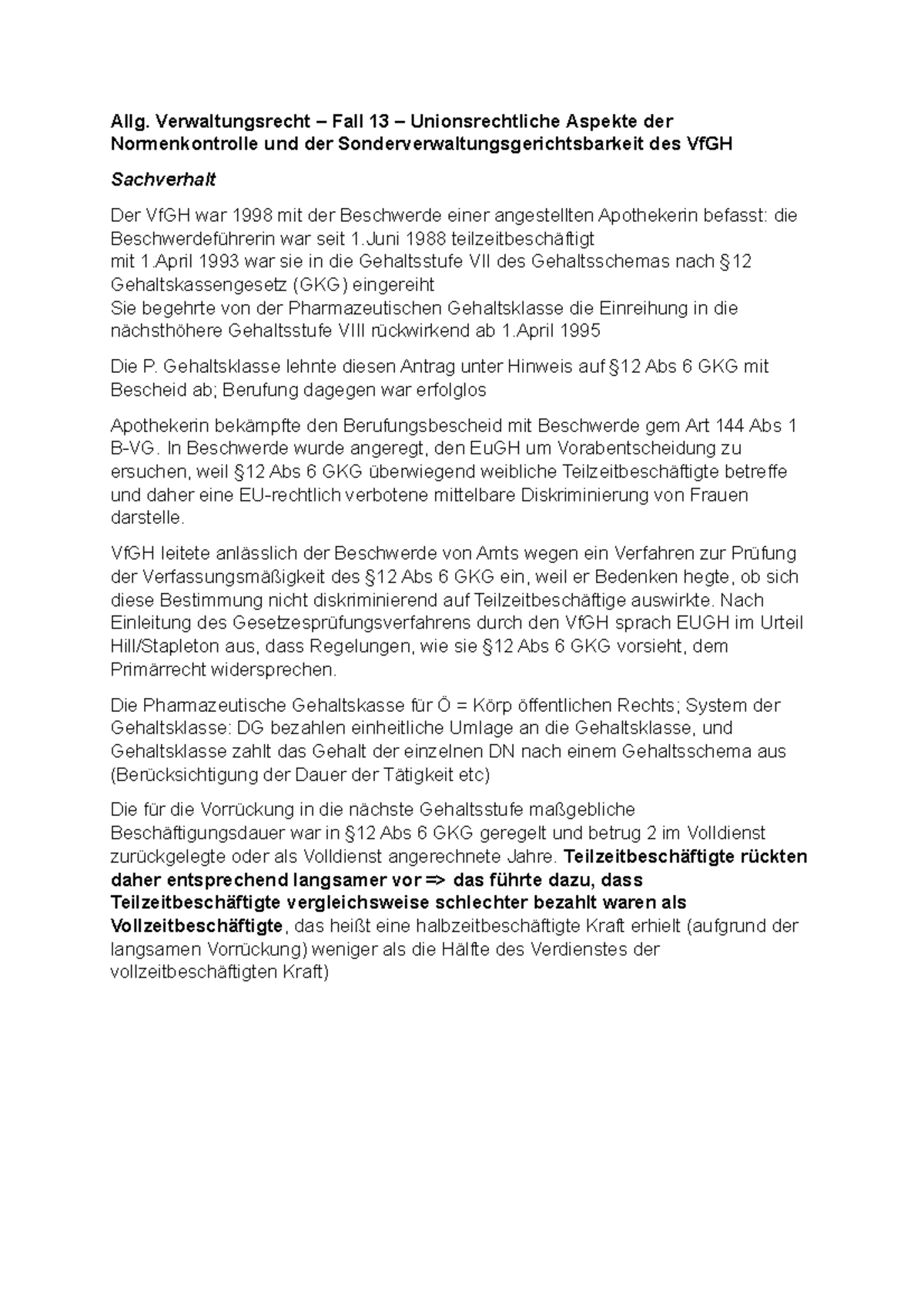 Fall 13 - Notizen - Allg. Verwaltungsrecht – Fall 13 – Unionsrechtliche ...