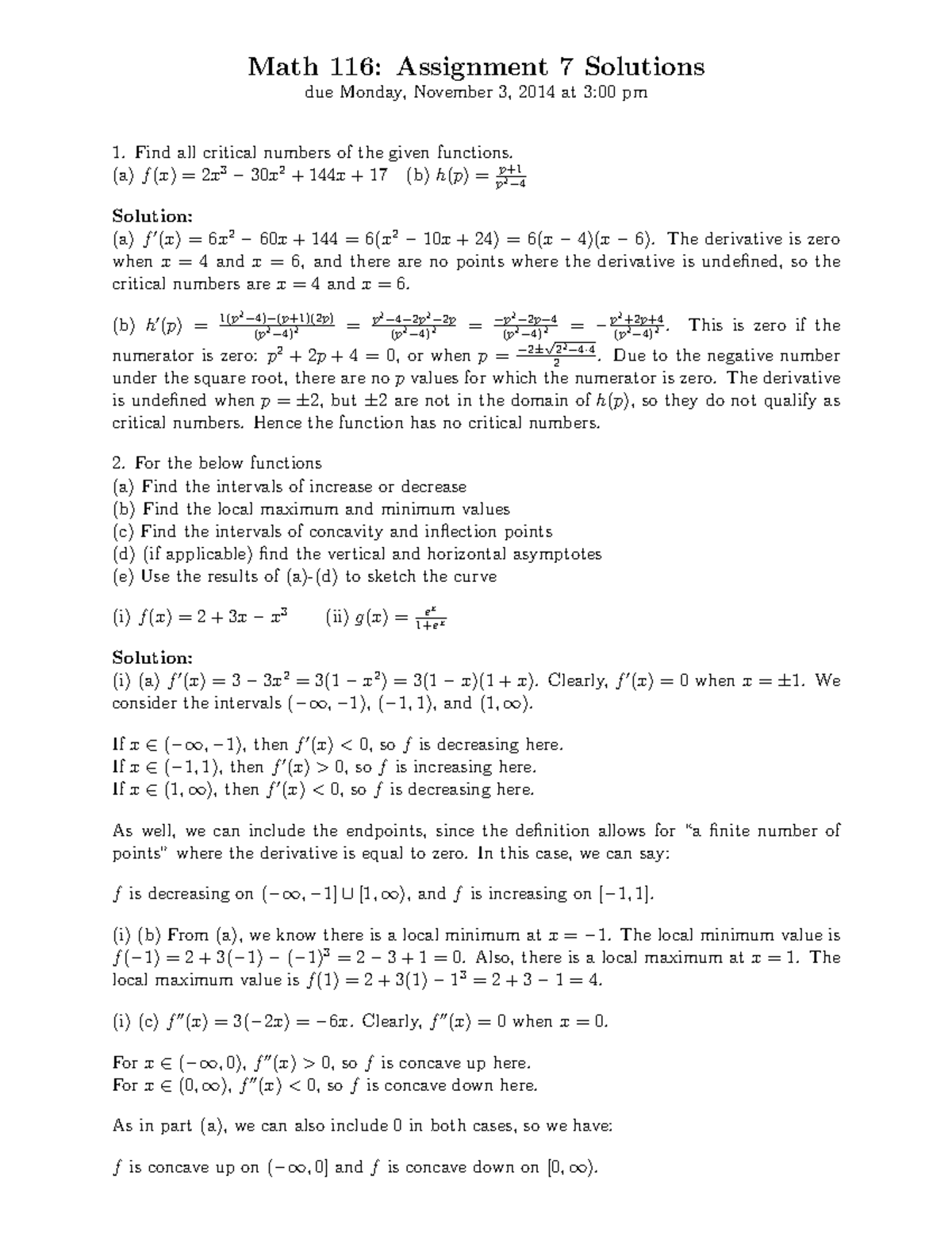 Sol7 Study Reference Math 116 Assignment Solutions Due Monday November 14 At Studocu