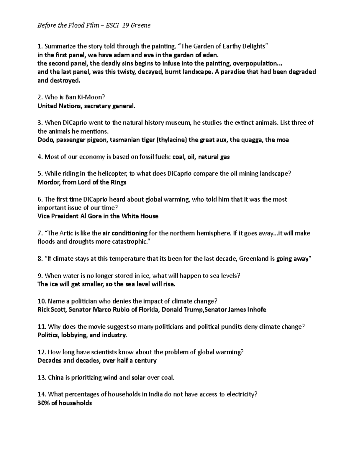 Before the Flood Worksheet - StuDocu Regarding Before The Flood Worksheet