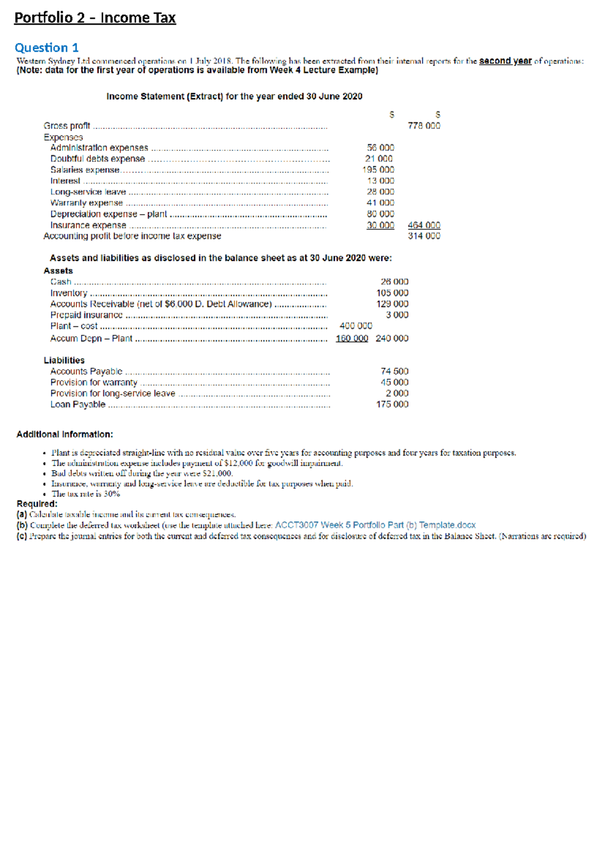 Portfolio 2 Income Tax - Portfolio 2 – Income Tax Question 1 (a ...