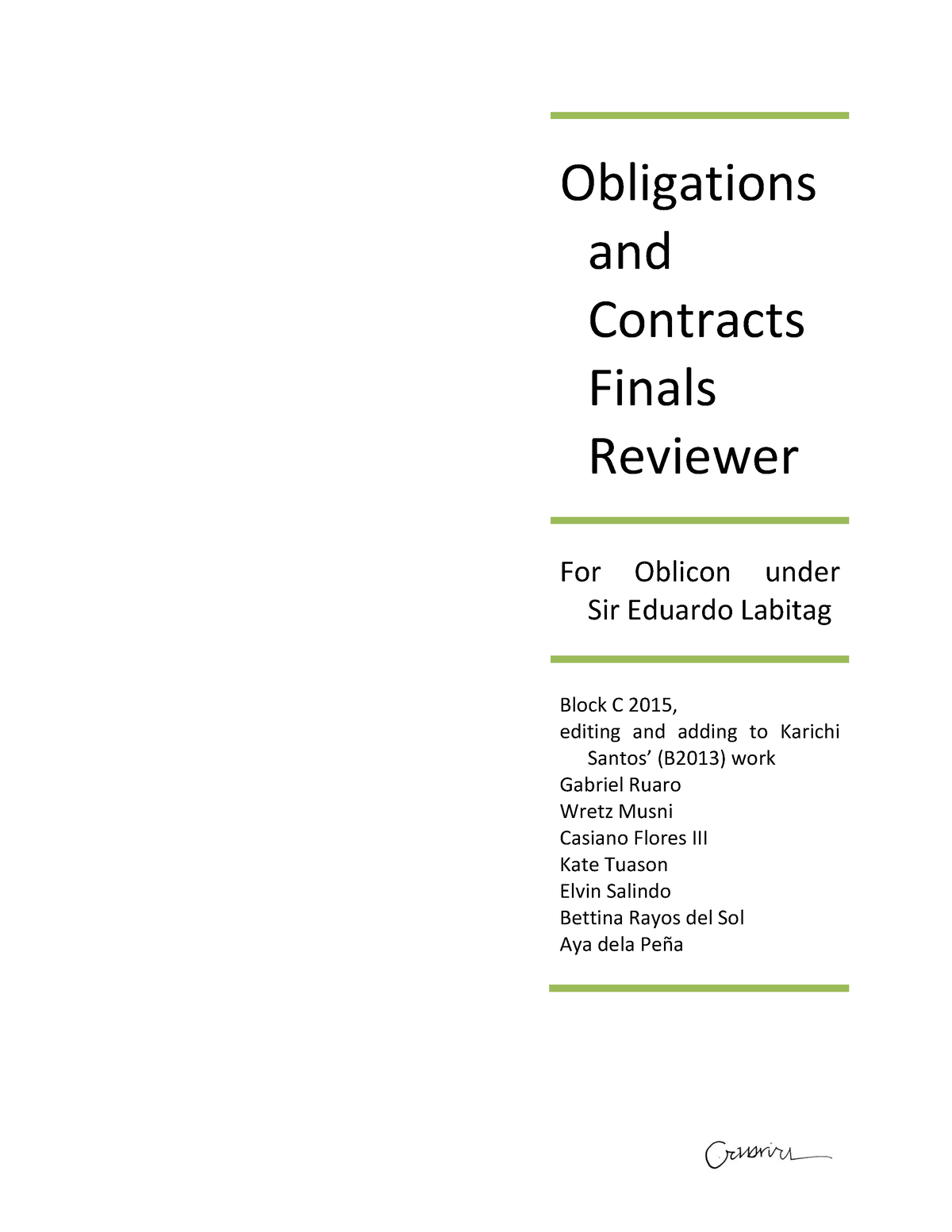 Obli Con-Reviewer - Oblicon Reviewer - Obligations And Contracts Finals ...