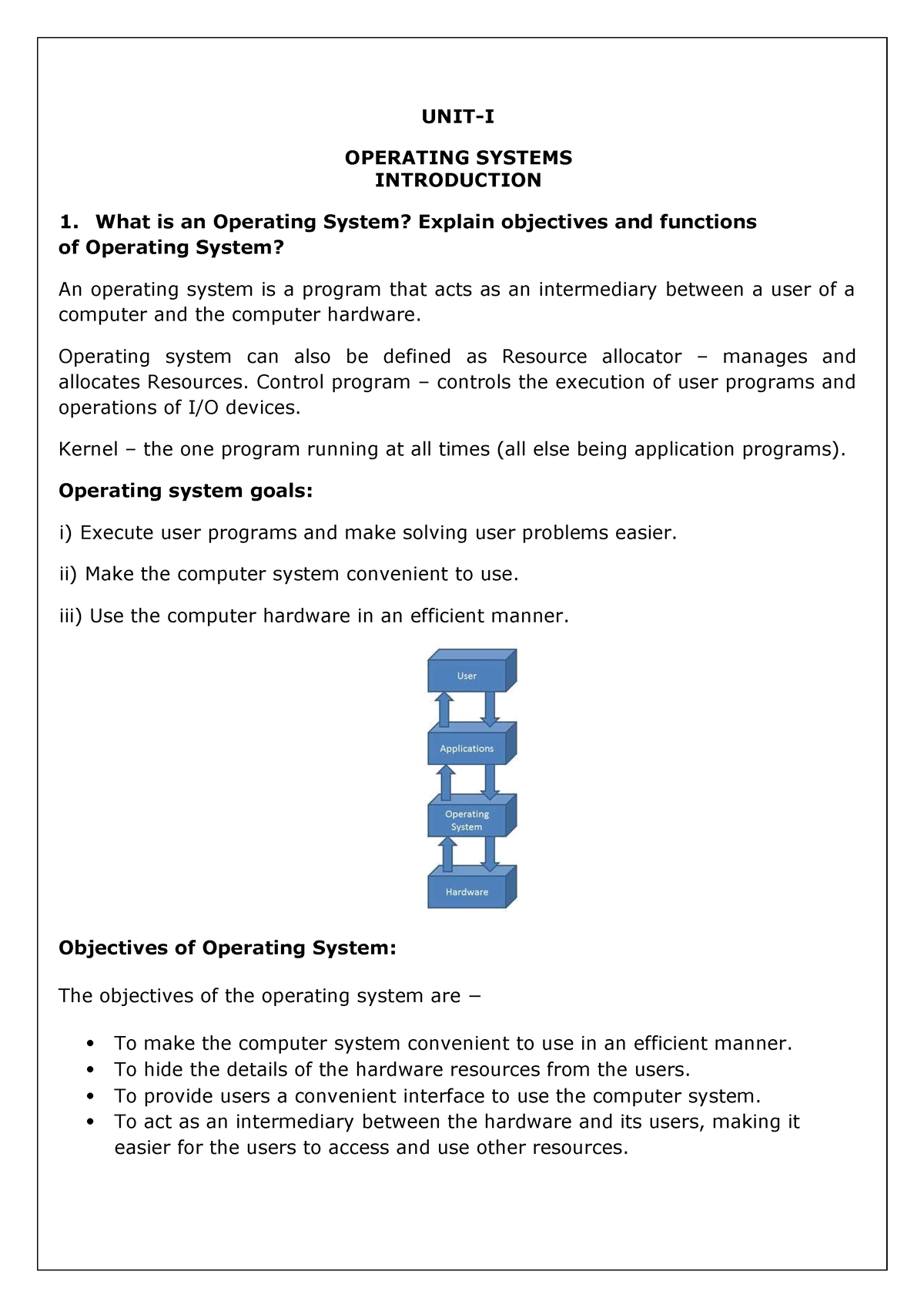 Os Unit 1 Notes - UNIT-I OPERATING SYSTEMS INTRODUCTION What Is An ...