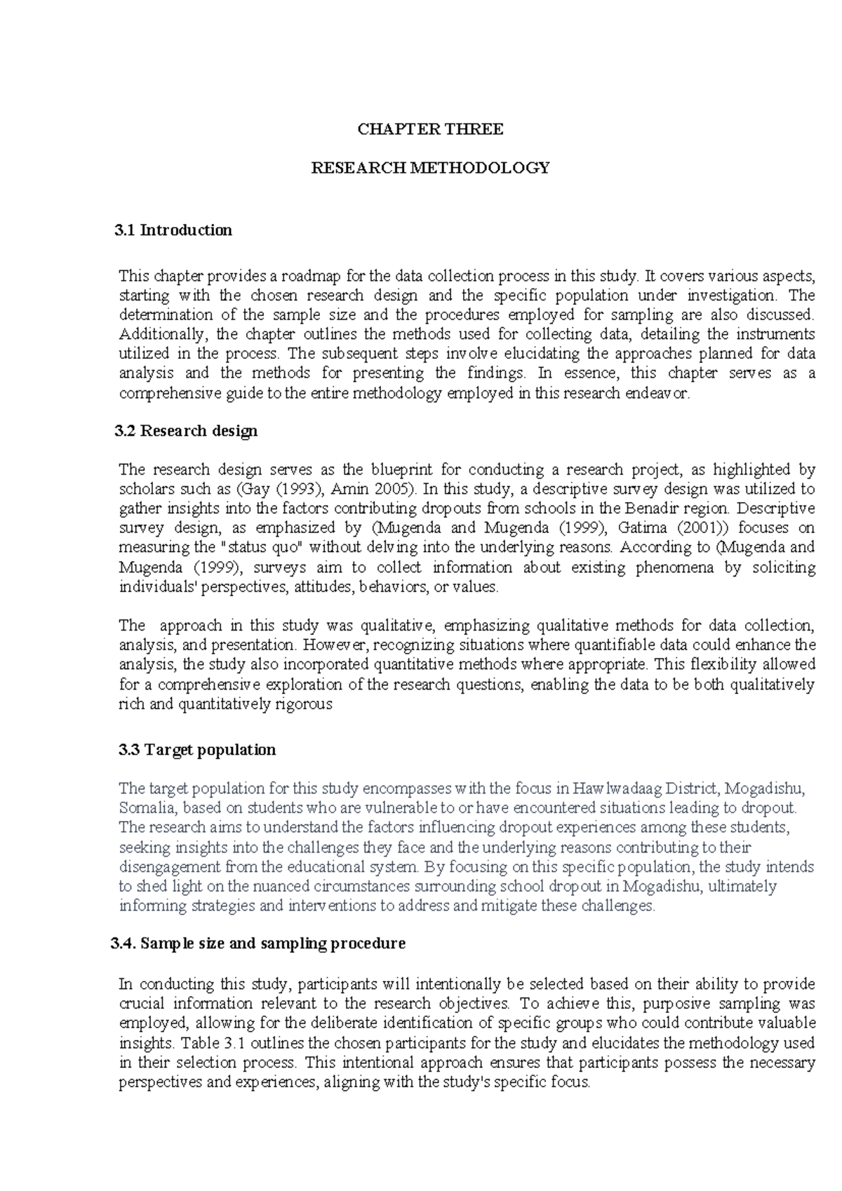 Chapter Three Research Methodology - CHAPTER THREE RESEARCH METHODOLOGY ...