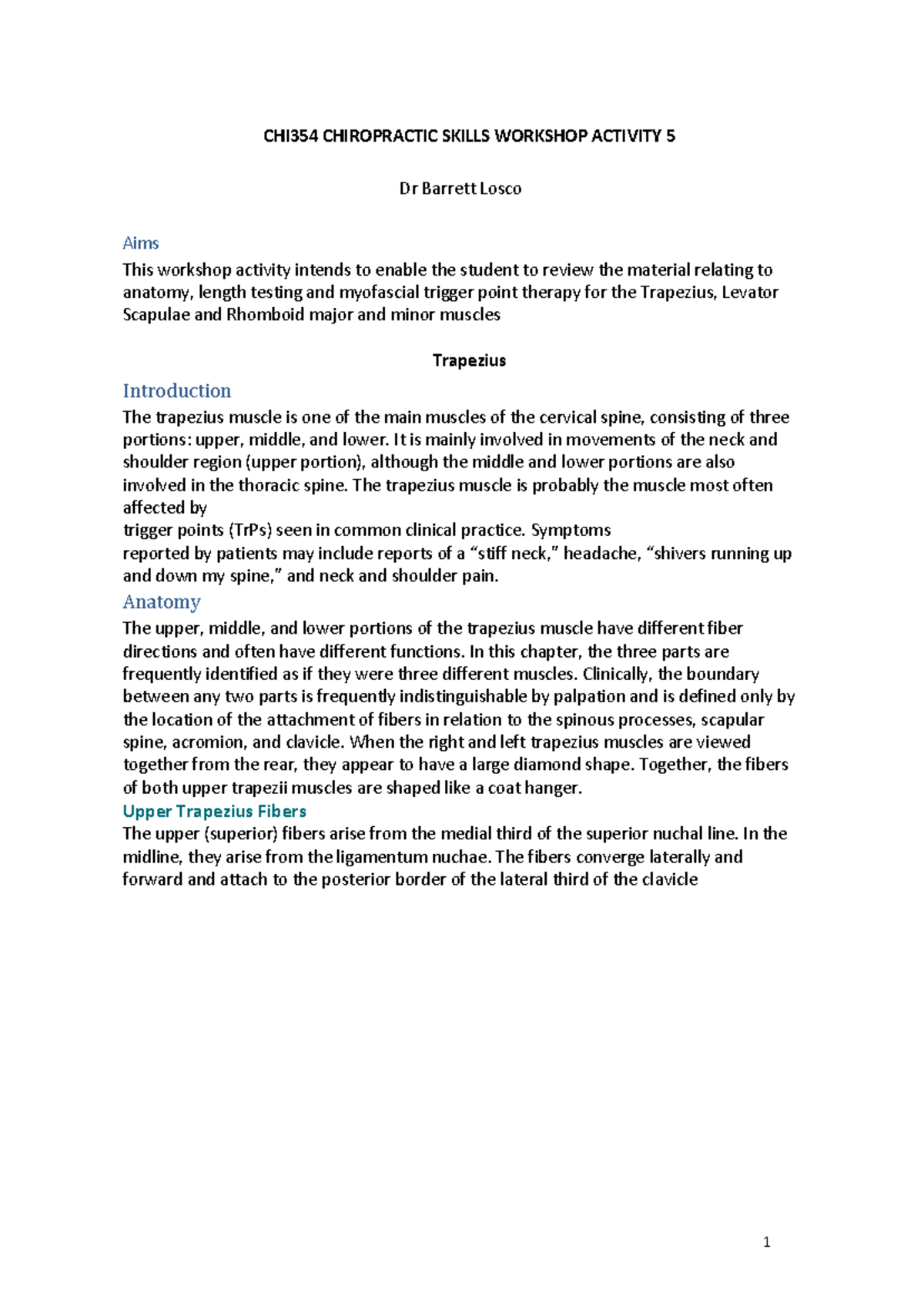 Workshop Activity Trap, Lev Scap and Rhomboids - CHI354 CHIROPRACTIC ...
