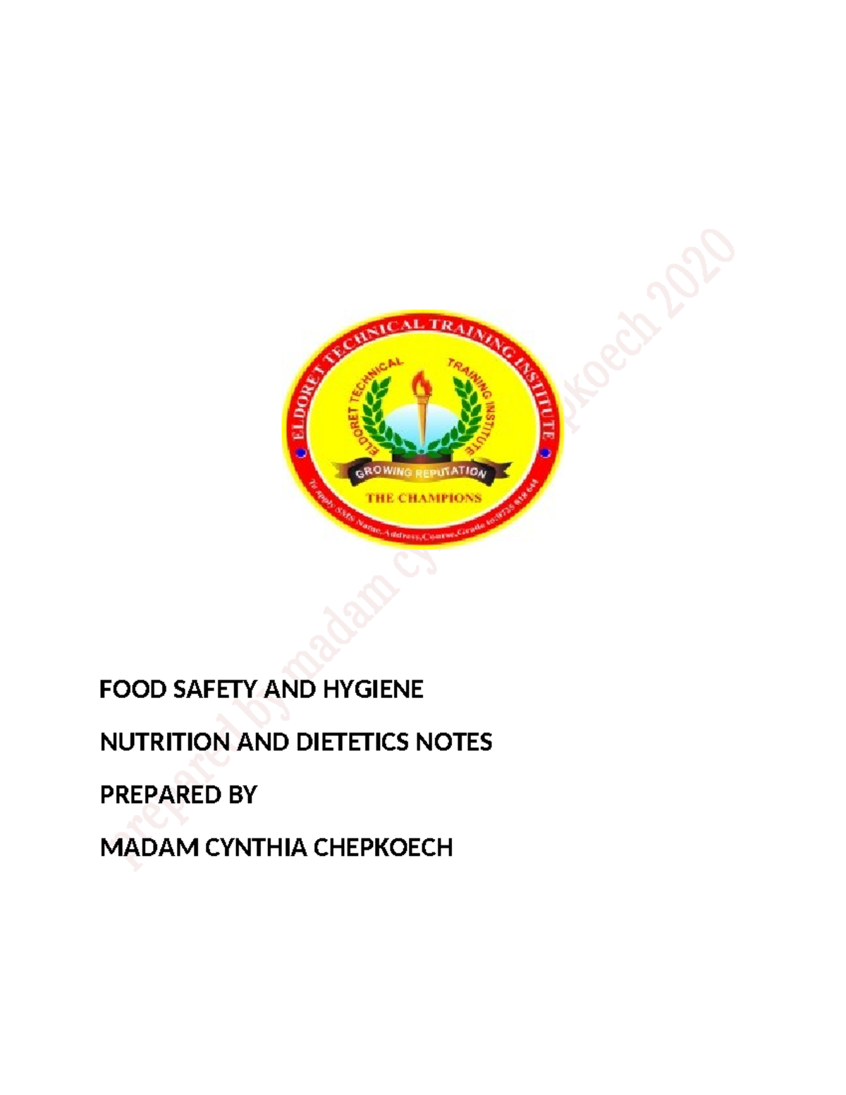 FOOD Safety Notes - Comment on the above nots - FOOD SAFETY AND HYGIENE ...
