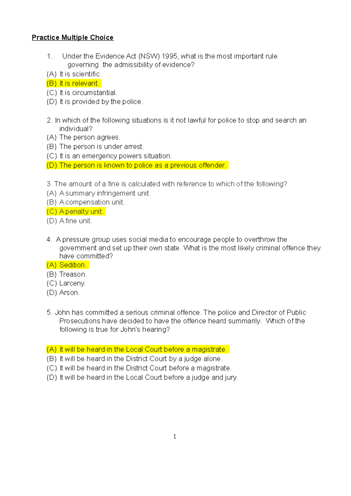 Multiple choice document with examples - Practice Multiple Choice Under ...