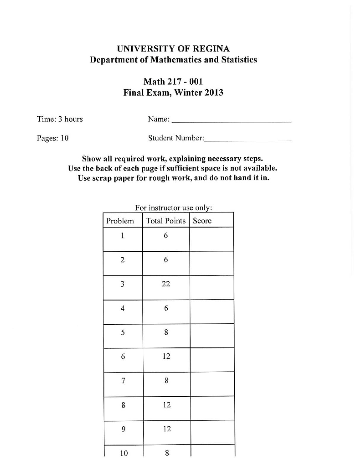 Winter 217 final - MATH 217 - Studocu