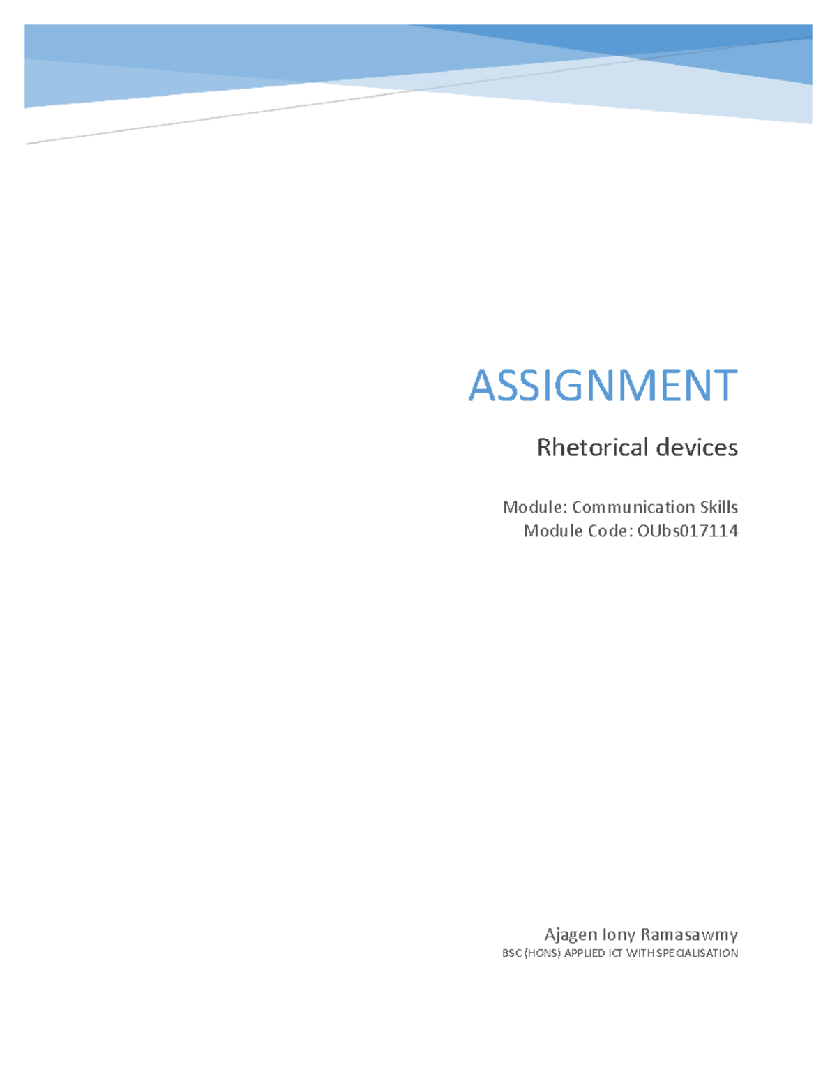 Assignment Communication Skills by Ajagen Iony Ramasawmy Oct2019 ...