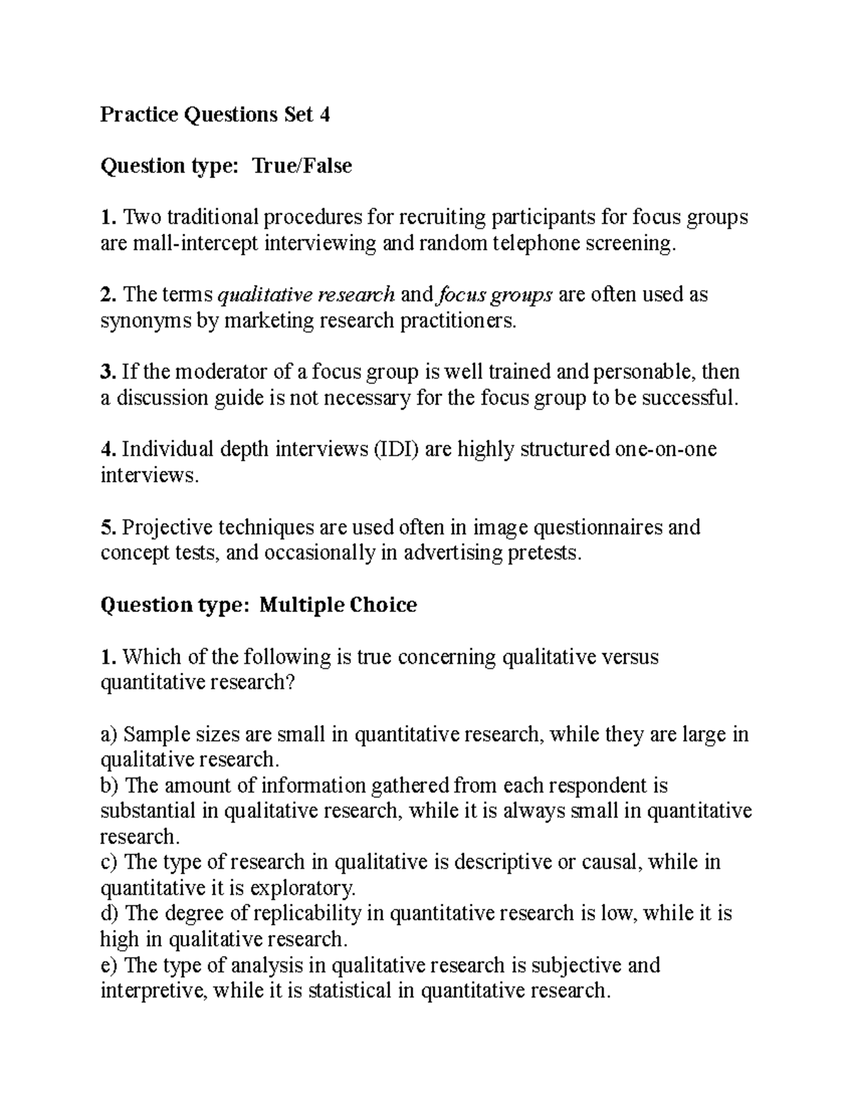 Practice Question Chapter 4 - Practice Questions Set 4 Question Type ...