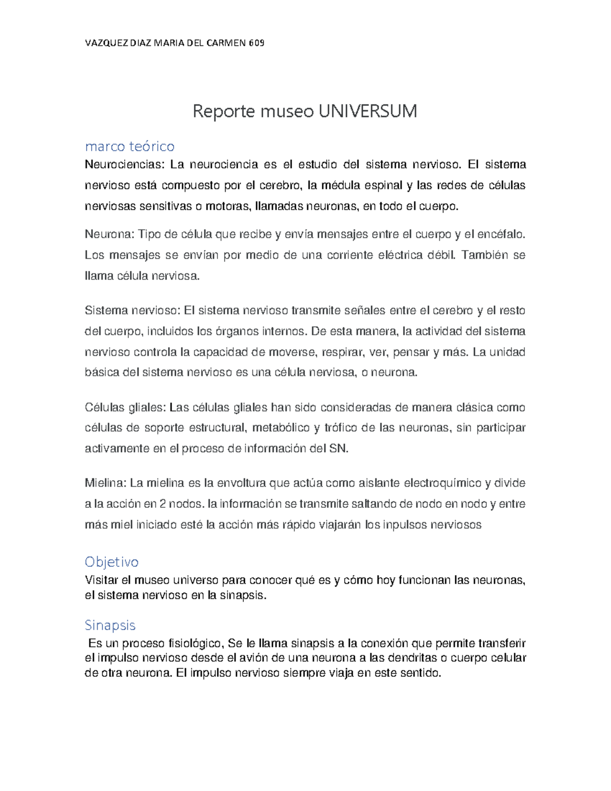 Reporte museo Universum - VAZQUEZ DIAZ MARIA DEL CARMEN 609 Reporte ...