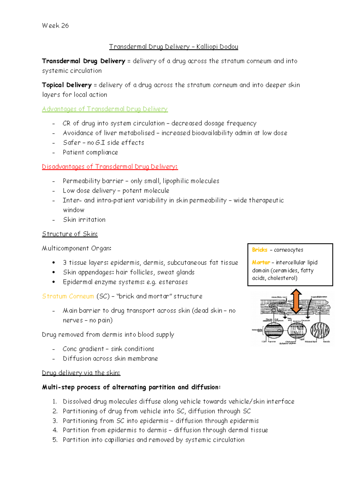 Transdermal Drug Delivery Notes Transdermal Drug Delivery Kalliopi