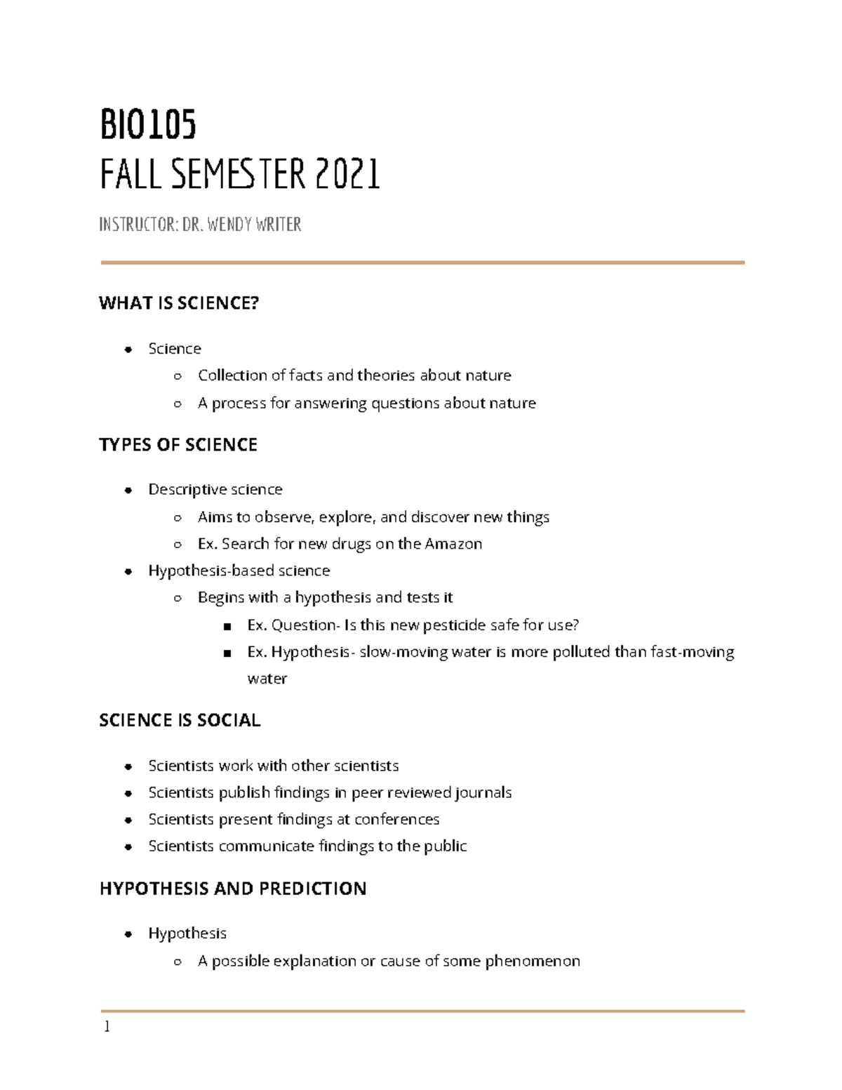 1. Thinking Like a Scientist notes - BIO FALL SEMTER 2021 INSTRUCTOR ...