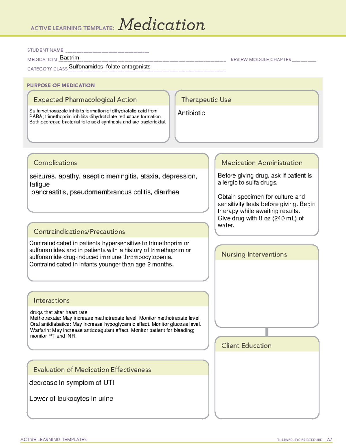 Active Learning Template medication-bactrim - ACTIVE LEARNING TEMPLATES ...