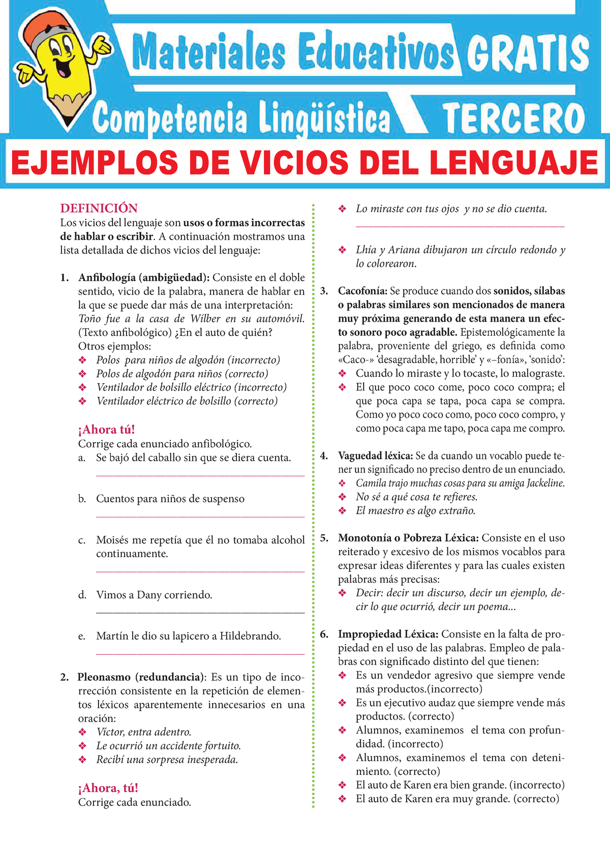 Ejemplos De Vicios Del Lenguaje Para Tercer Grado De Secundaria ...